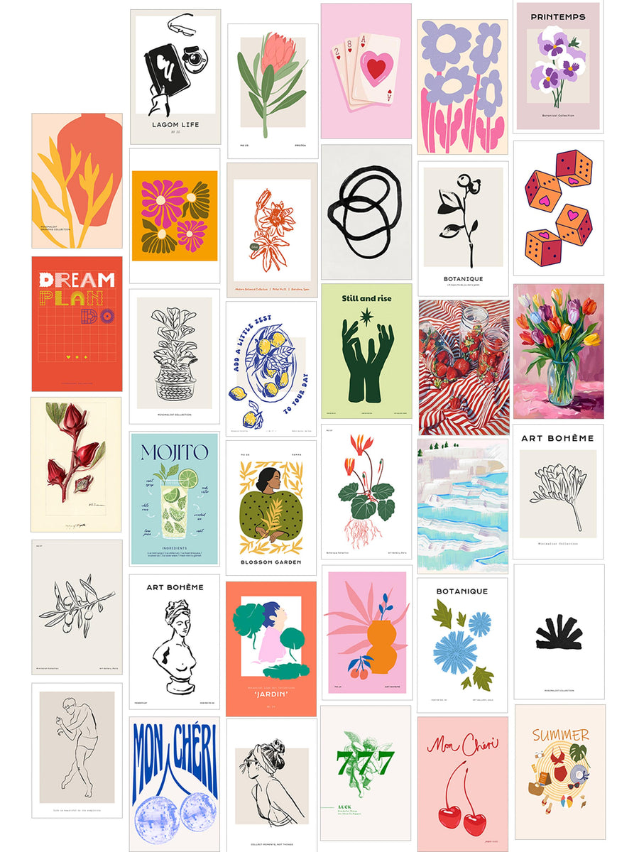 Poster Seti - Karışık Kolaj Poster Seti - 35 Adet Çerçevesiz Poster 10*15cm - Yapışkan Hediyeli
