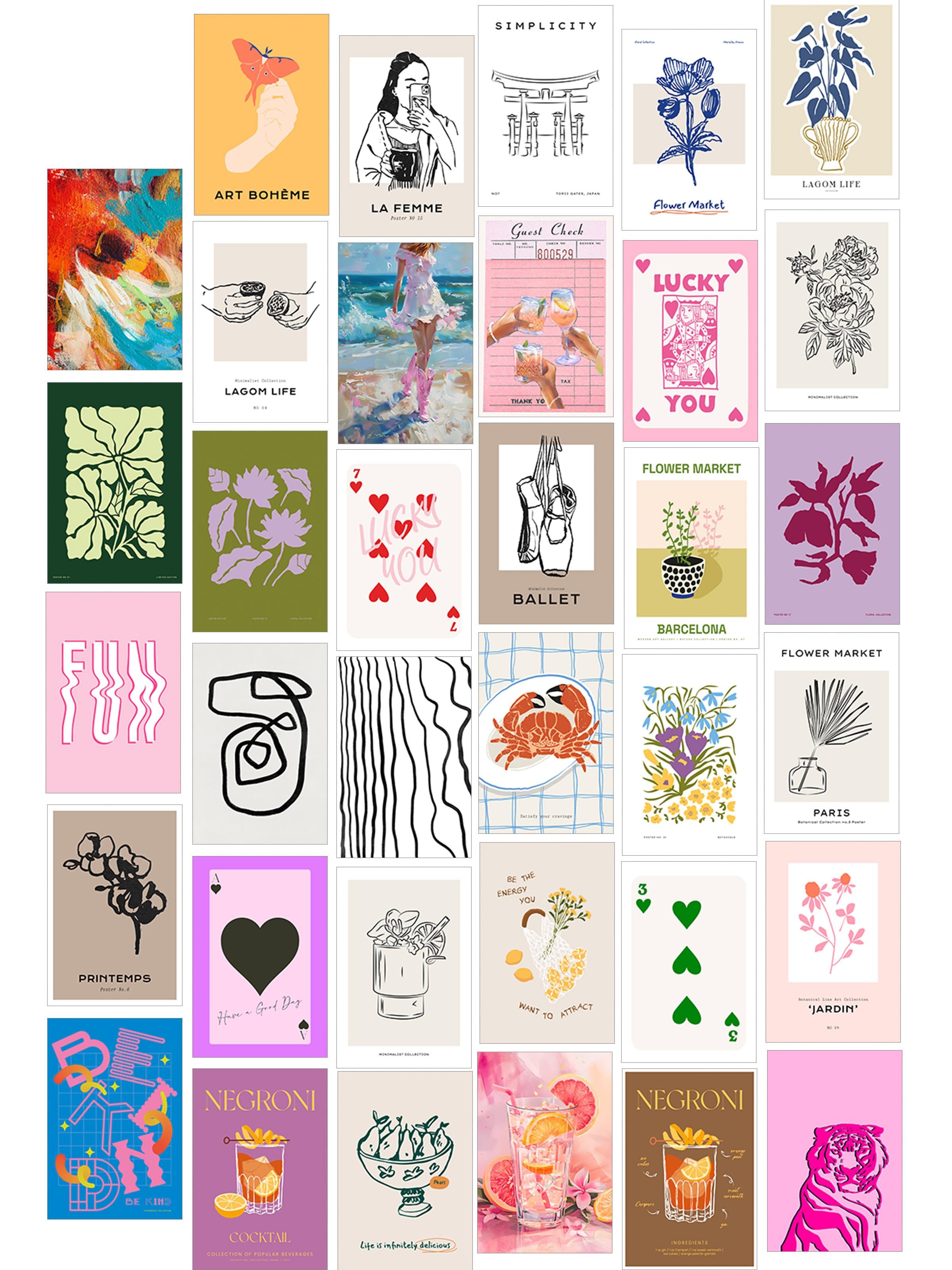 Poster Seti - Karışık Kolaj Poster Seti - 35 Adet Çerçevesiz Poster 10*15cm - Yapışkan Hediyeli