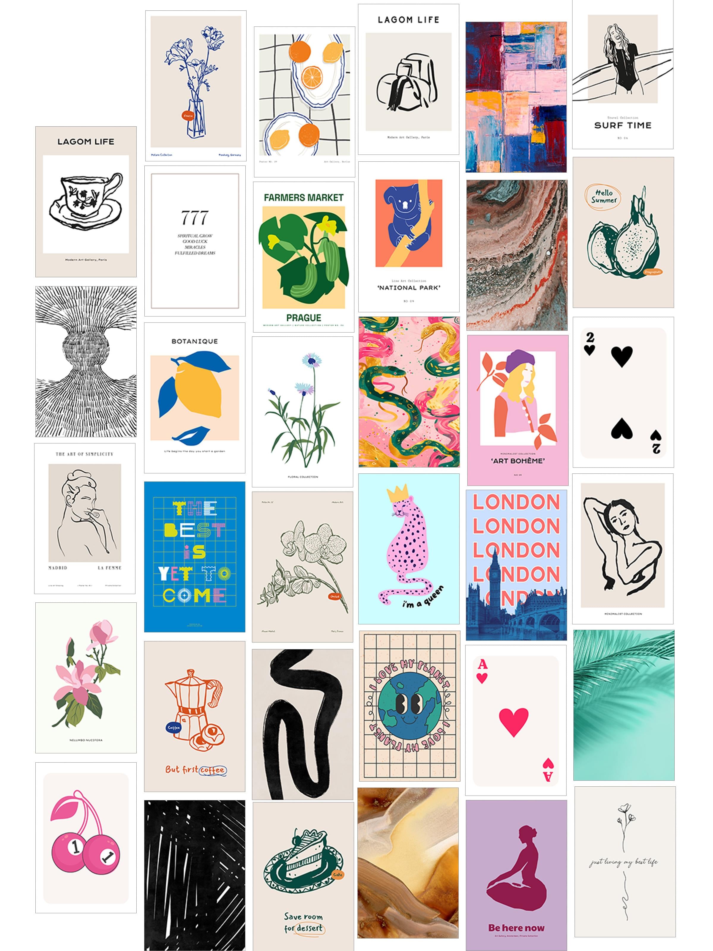 Poster Seti - Karışık Kolaj Poster Seti - 35 Adet Çerçevesiz Poster 10*15cm - Yapışkan Hediyeli