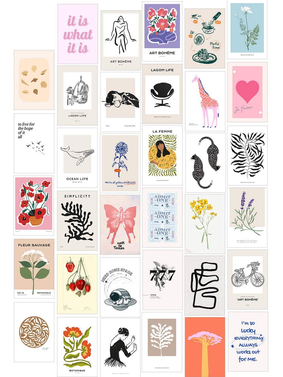 Poster Seti - Karışık Kolaj Poster Seti - 35 Adet Çerçevesiz Poster 10*15cm - Yapışkan Hediyeli