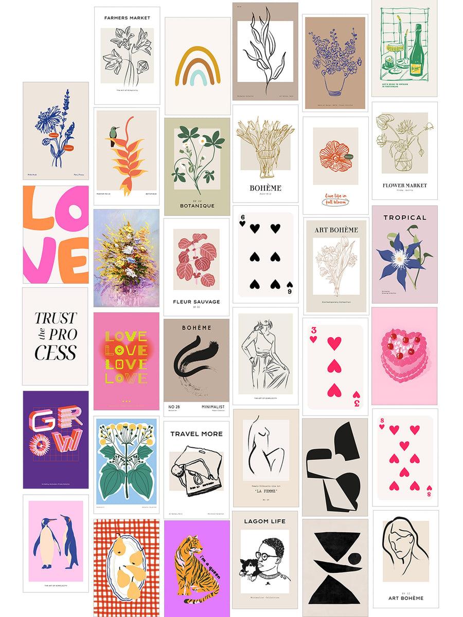 Poster Seti - Karışık Kolaj Poster Seti - 35 Adet Çerçevesiz Poster 10*15cm - Yapışkan Hediyeli
