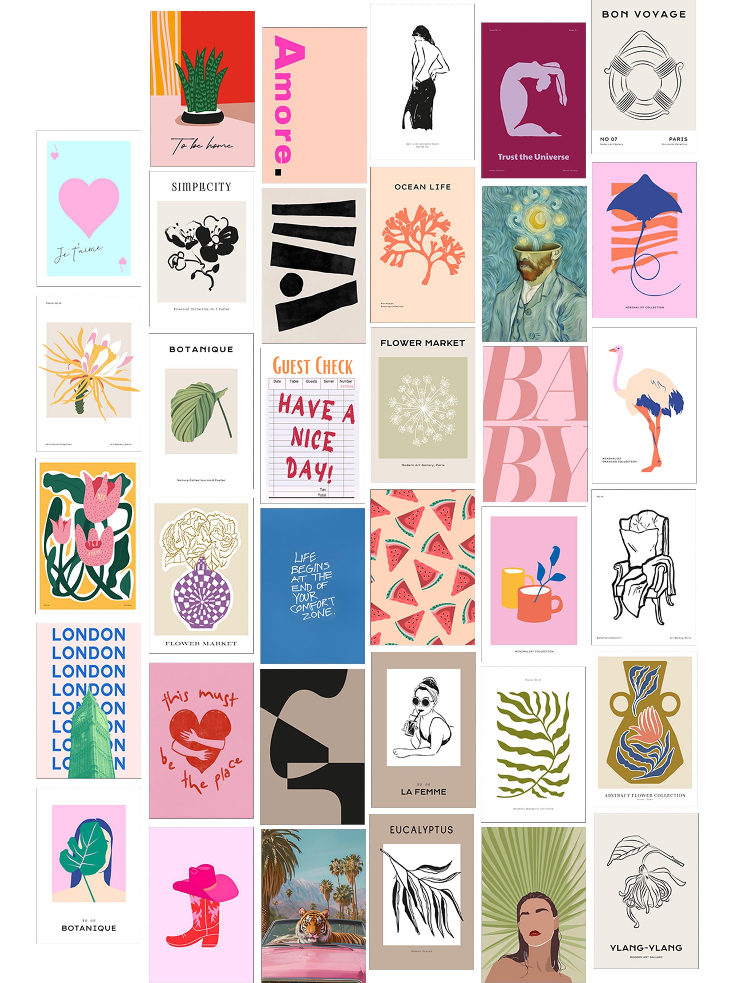 Poster Seti - Karışık Kolaj Poster Seti - 35 Adet Çerçevesiz Poster 10*15cm - Yapışkan Hediyeli