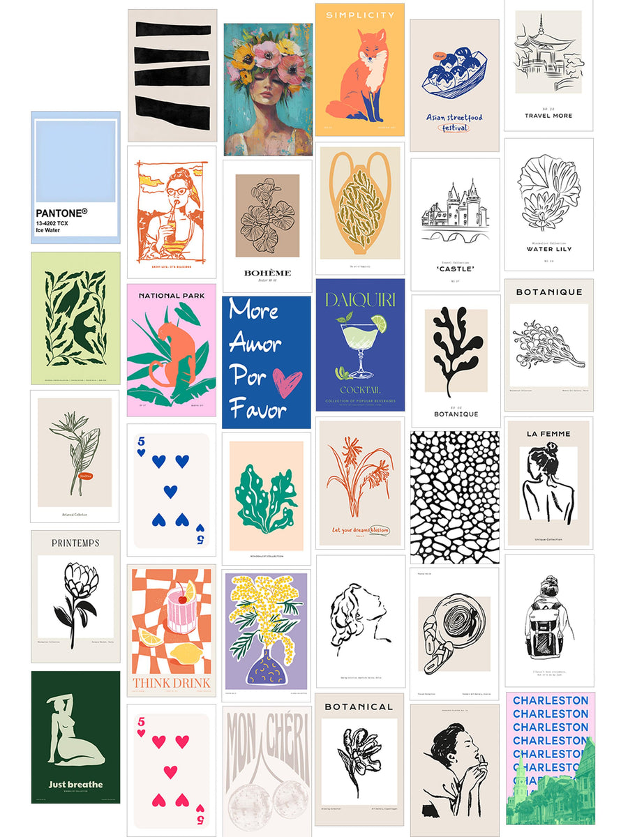 Poster Seti - Karışık Kolaj Poster Seti - 35 Adet Çerçevesiz Poster 10*15cm - Yapışkan Hediyeli