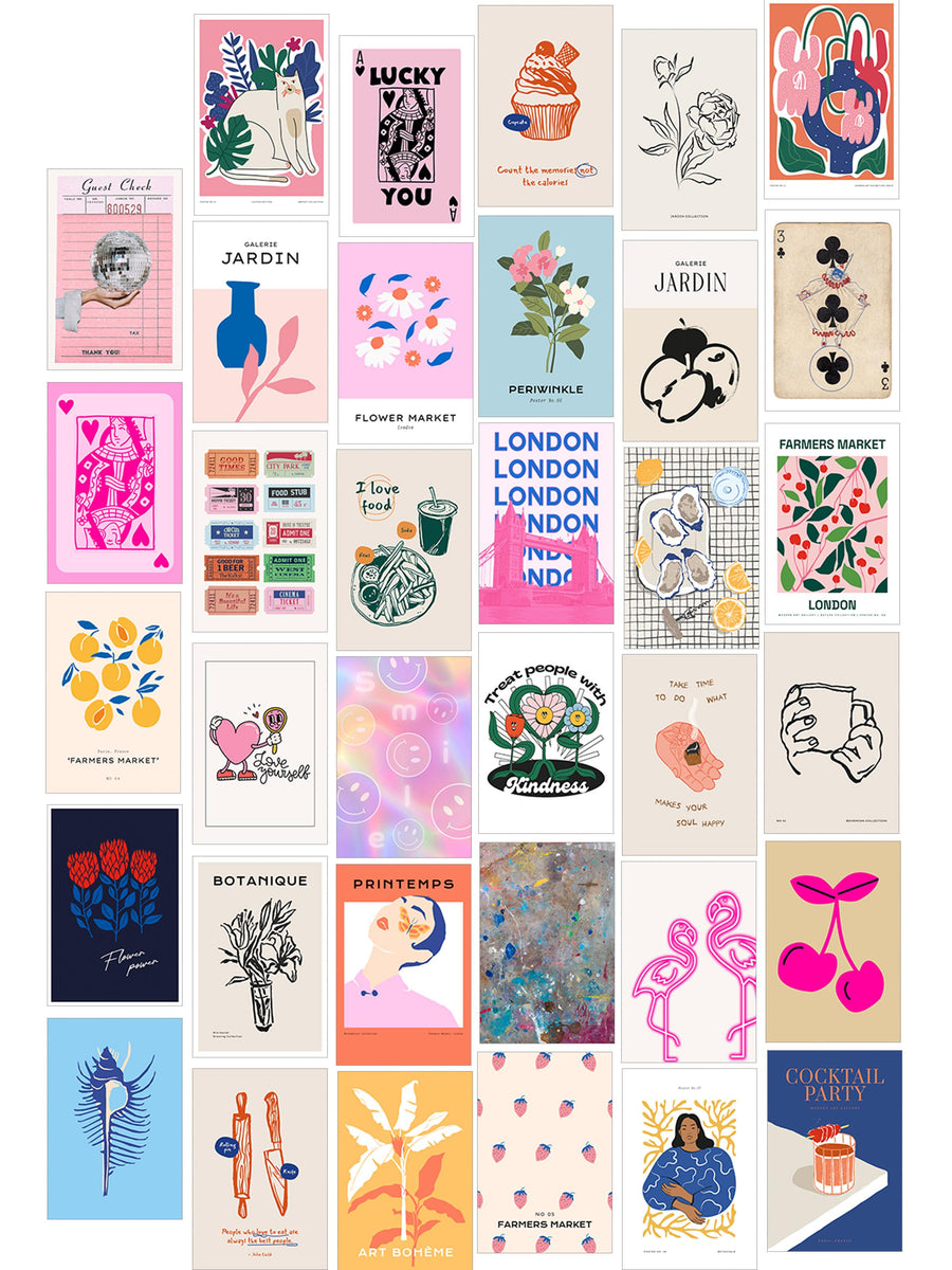 Poster Seti - Karışık Kolaj Poster Seti - 35 Adet Çerçevesiz Poster 10*15cm - Yapışkan Hediyeli