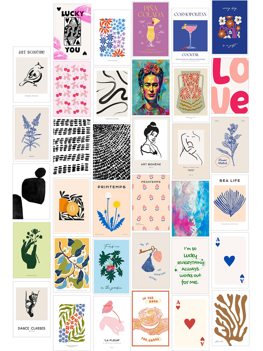 Poster Seti - Karışık Kolaj Poster Seti - 35 Adet Çerçevesiz Poster 10*15cm - Yapışkan Hediyeli