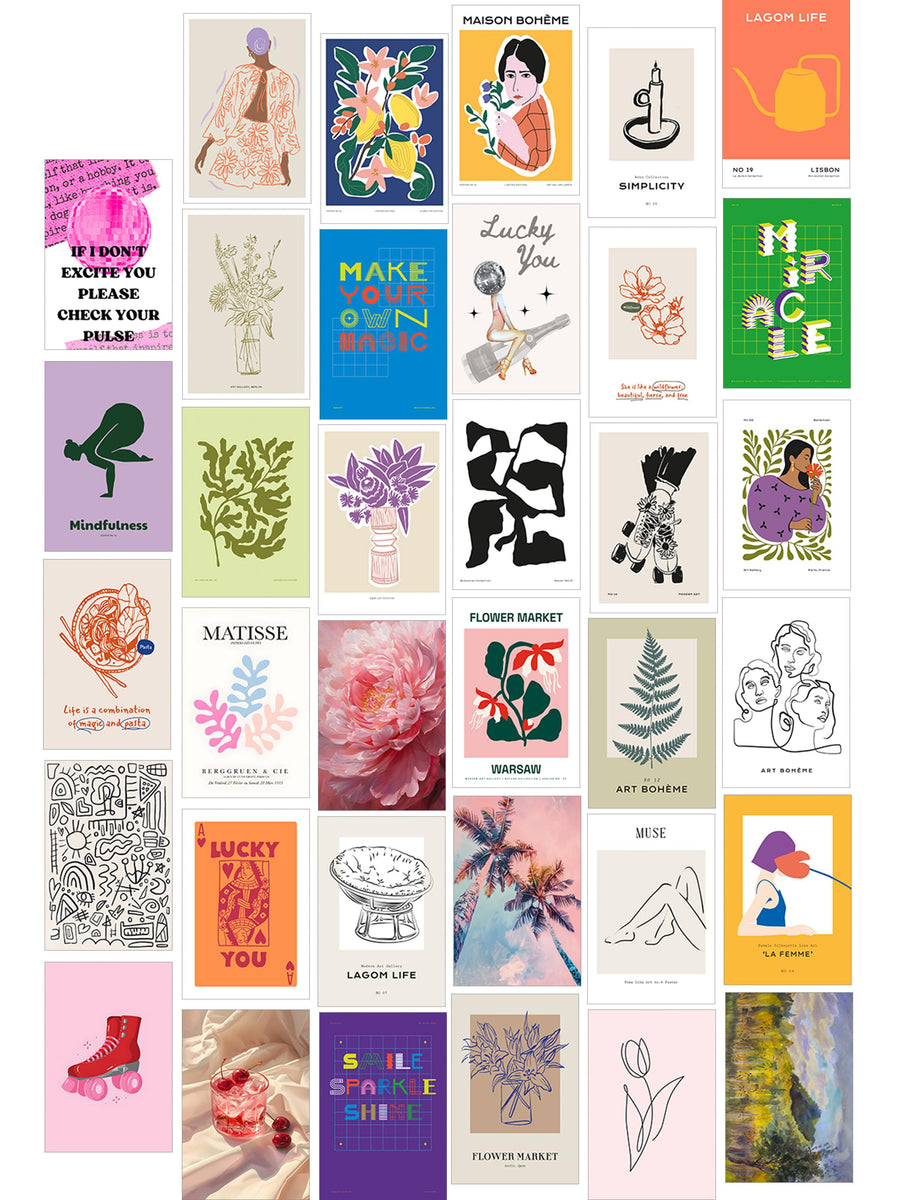 Poster Seti - Karışık Kolaj Poster Seti - 35 Adet Çerçevesiz Poster 10*15cm - Yapışkan Hediyeli