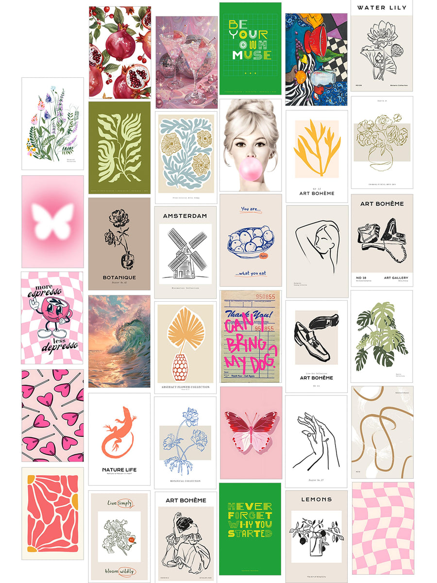 Poster Seti - Karışık Kolaj Poster Seti - 35 Adet Çerçevesiz Poster 10*15cm - Yapışkan Hediyeli