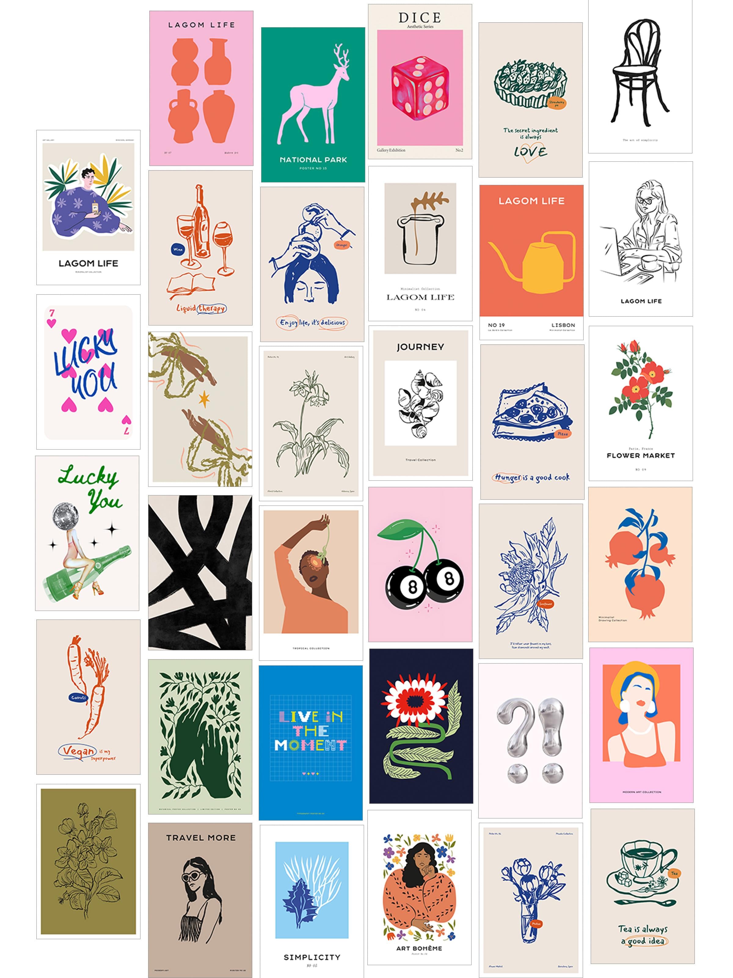 Poster Seti - Karışık Kolaj Poster Seti - 35 Adet Çerçevesiz Poster 10*15cm - Yapışkan Hediyeli