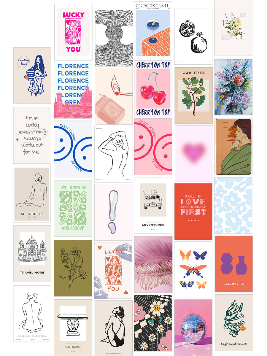 Poster Seti - Karışık Kolaj Poster Seti - 35 Adet Çerçevesiz Poster 10*15cm - Yapışkan Hediyeli