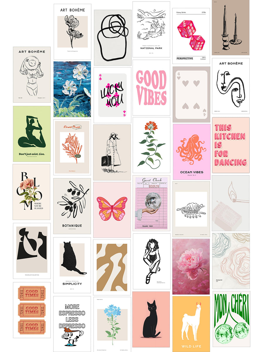 Poster Seti - Karışık Kolaj Poster Seti - 35 Adet Çerçevesiz Poster 10*15cm - Yapışkan Hediyeli