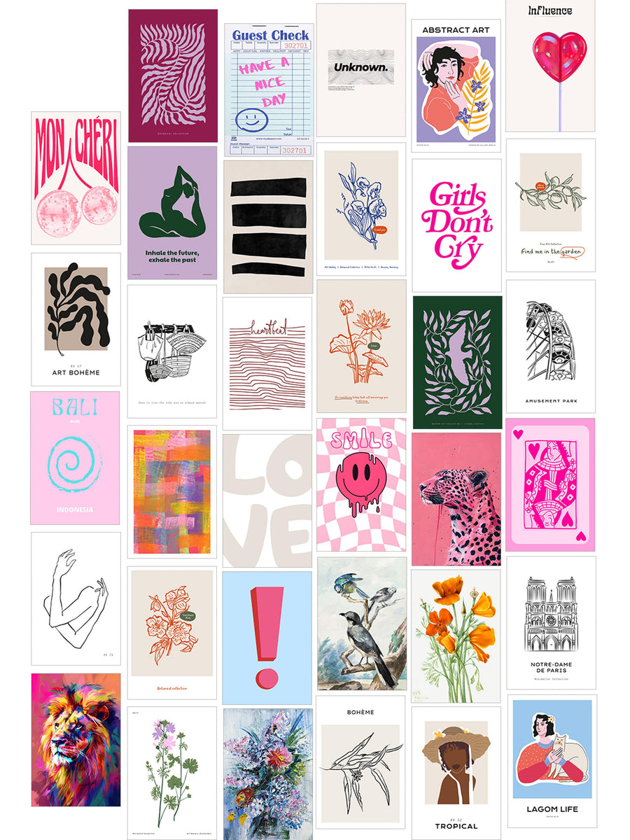 Poster Seti - Karışık Kolaj Poster Seti - 35 Adet Çerçevesiz Poster 10*15cm - Yapışkan Hediyeli