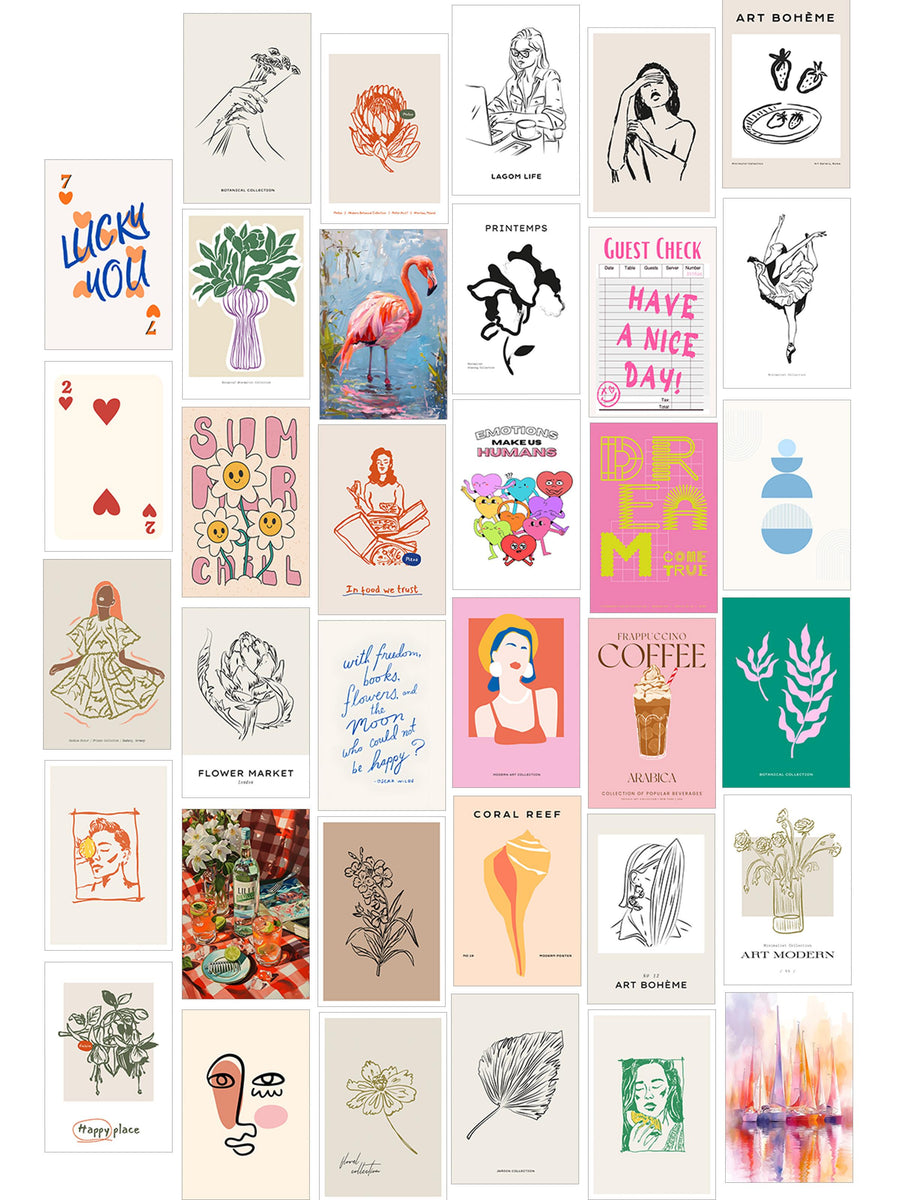 Poster Seti - Karışık Kolaj Poster Seti - 35 Adet Çerçevesiz Poster 10*15cm - Yapışkan Hediyeli