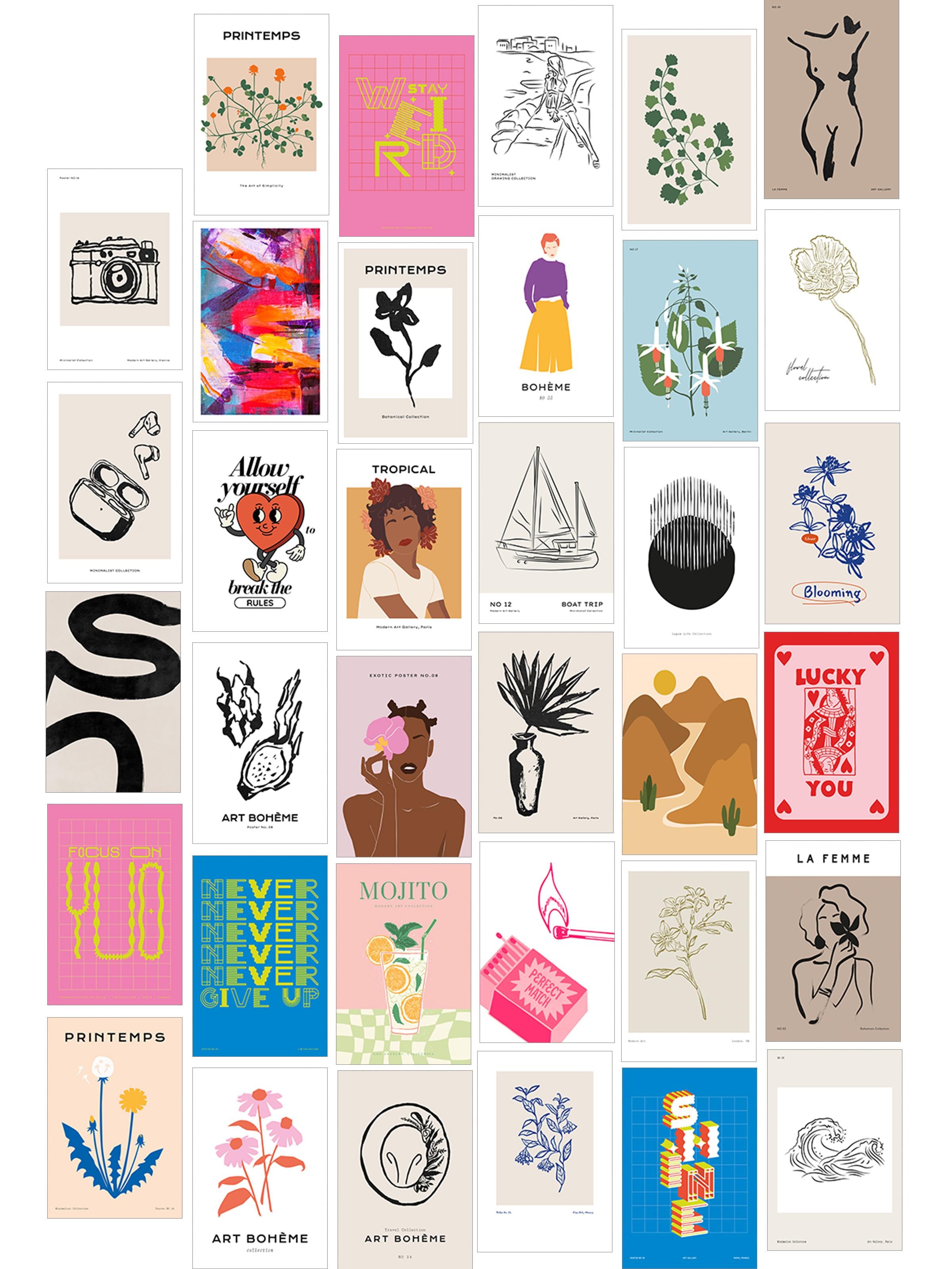 Poster Seti - Karışık Kolaj Poster Seti - 35 Adet Çerçevesiz Poster 10*15cm - Yapışkan Hediyeli