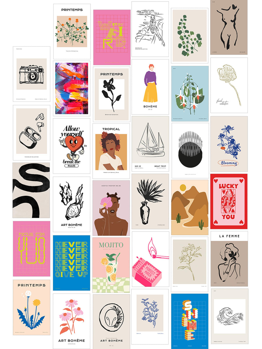 Poster Seti - Karışık Kolaj Poster Seti - 35 Adet Çerçevesiz Poster 10*15cm - Yapışkan Hediyeli