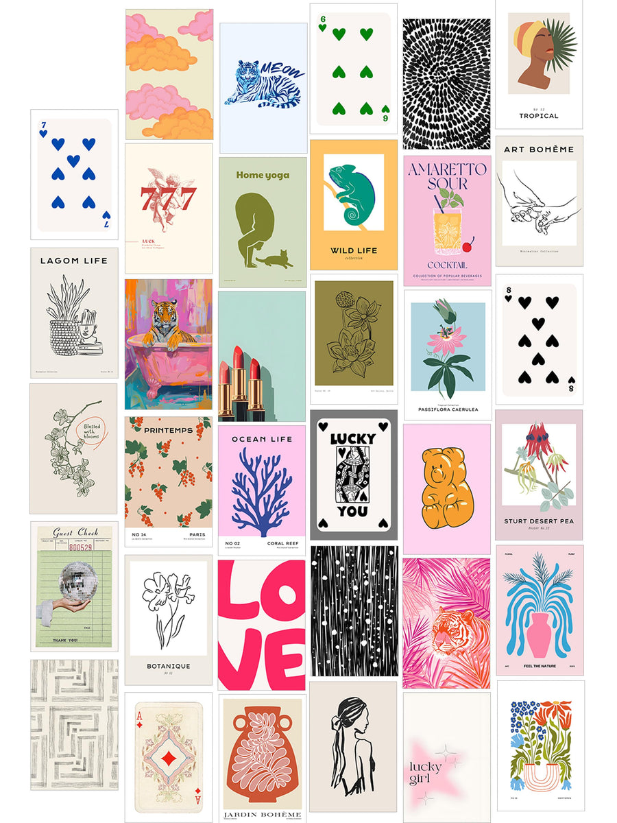 Poster Seti - Karışık Kolaj Poster Seti - 35 Adet Çerçevesiz Poster 10*15cm - Yapışkan Hediyeli