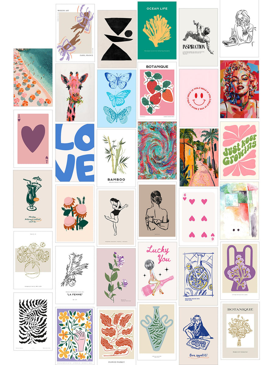 Poster Seti - Karışık Kolaj Poster Seti - 35 Adet Çerçevesiz Poster 10*15cm - Yapışkan Hediyeli