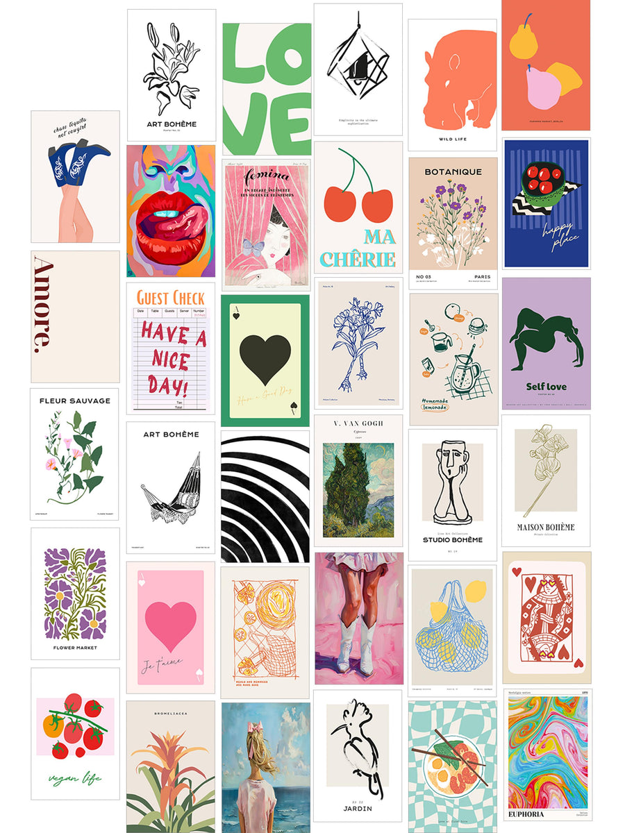 Poster Seti - Karışık Kolaj Poster Seti - 35 Adet Çerçevesiz Poster 10*15cm - Yapışkan Hediyeli