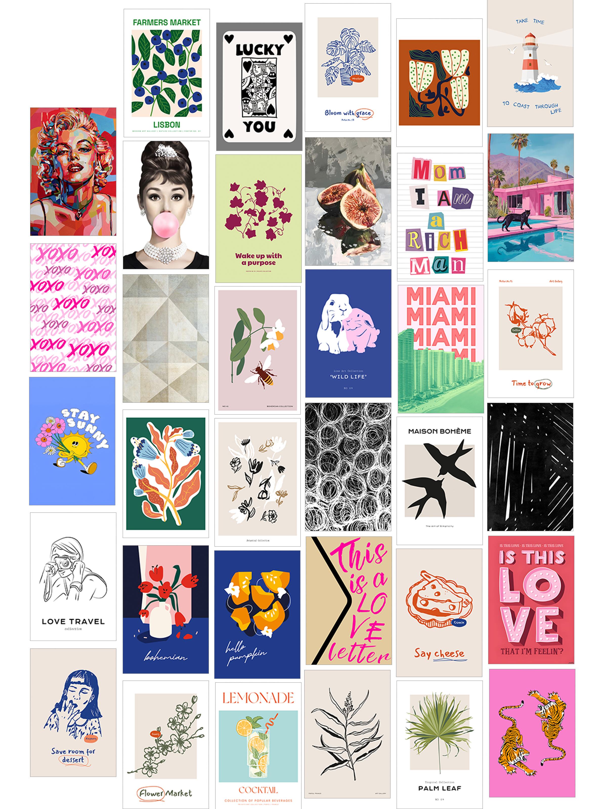 Poster Seti - Karışık Kolaj Poster Seti - 35 Adet Çerçevesiz Poster 10*15cm - Yapışkan Hediyeli