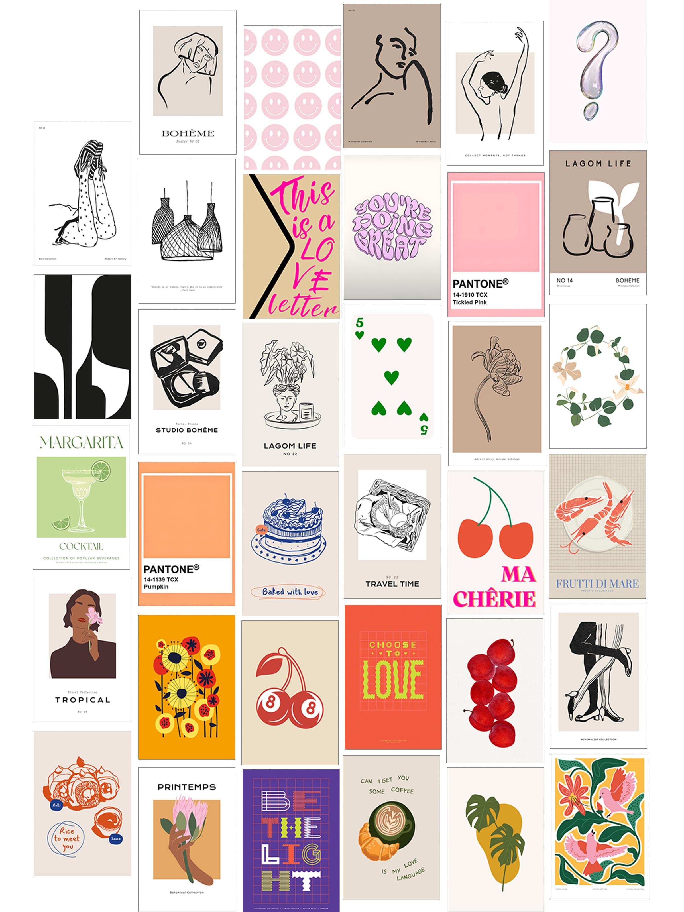 Poster Seti - Karışık Kolaj Poster Seti - 35 Adet Çerçevesiz Poster 10*15cm - Yapışkan Hediyeli
