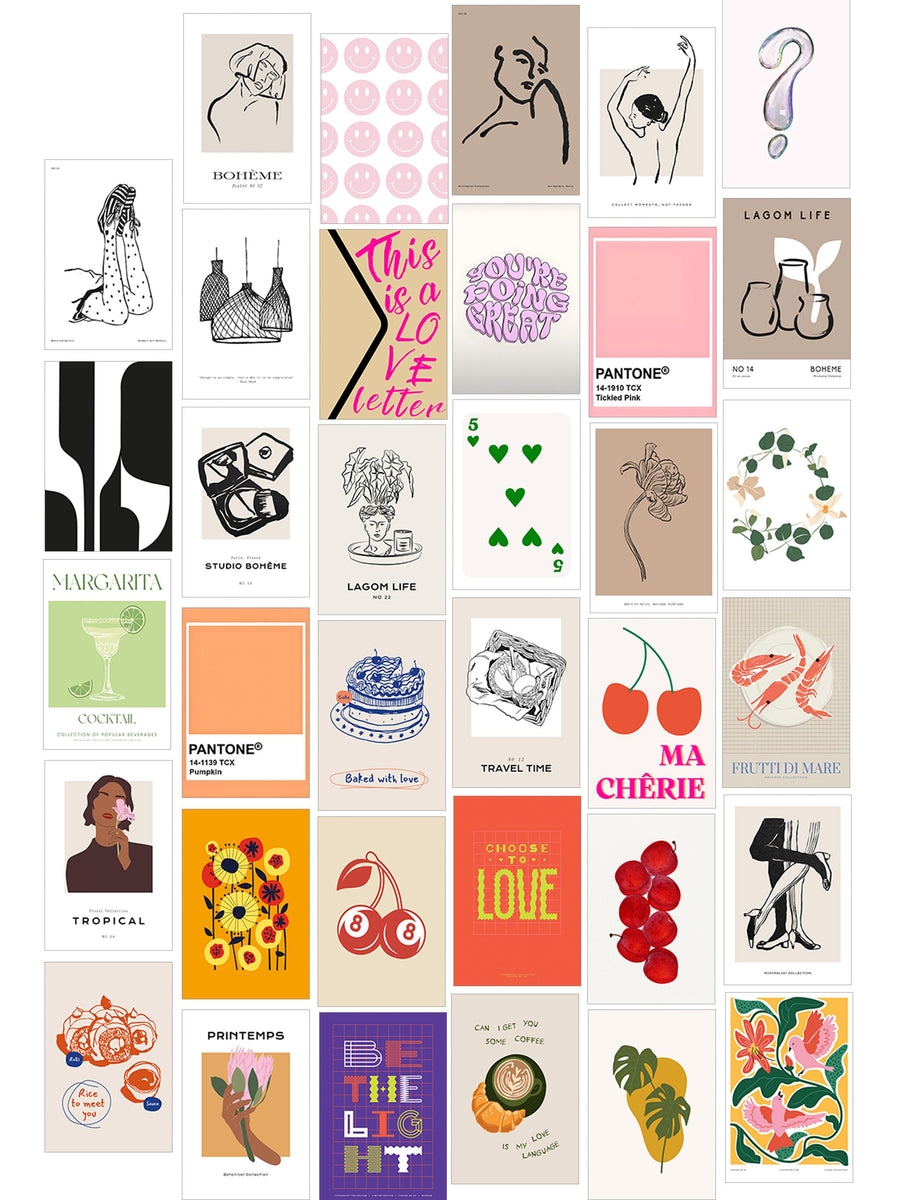Poster Seti - Karışık Kolaj Poster Seti - 35 Adet Çerçevesiz Poster 10*15cm - Yapışkan Hediyeli