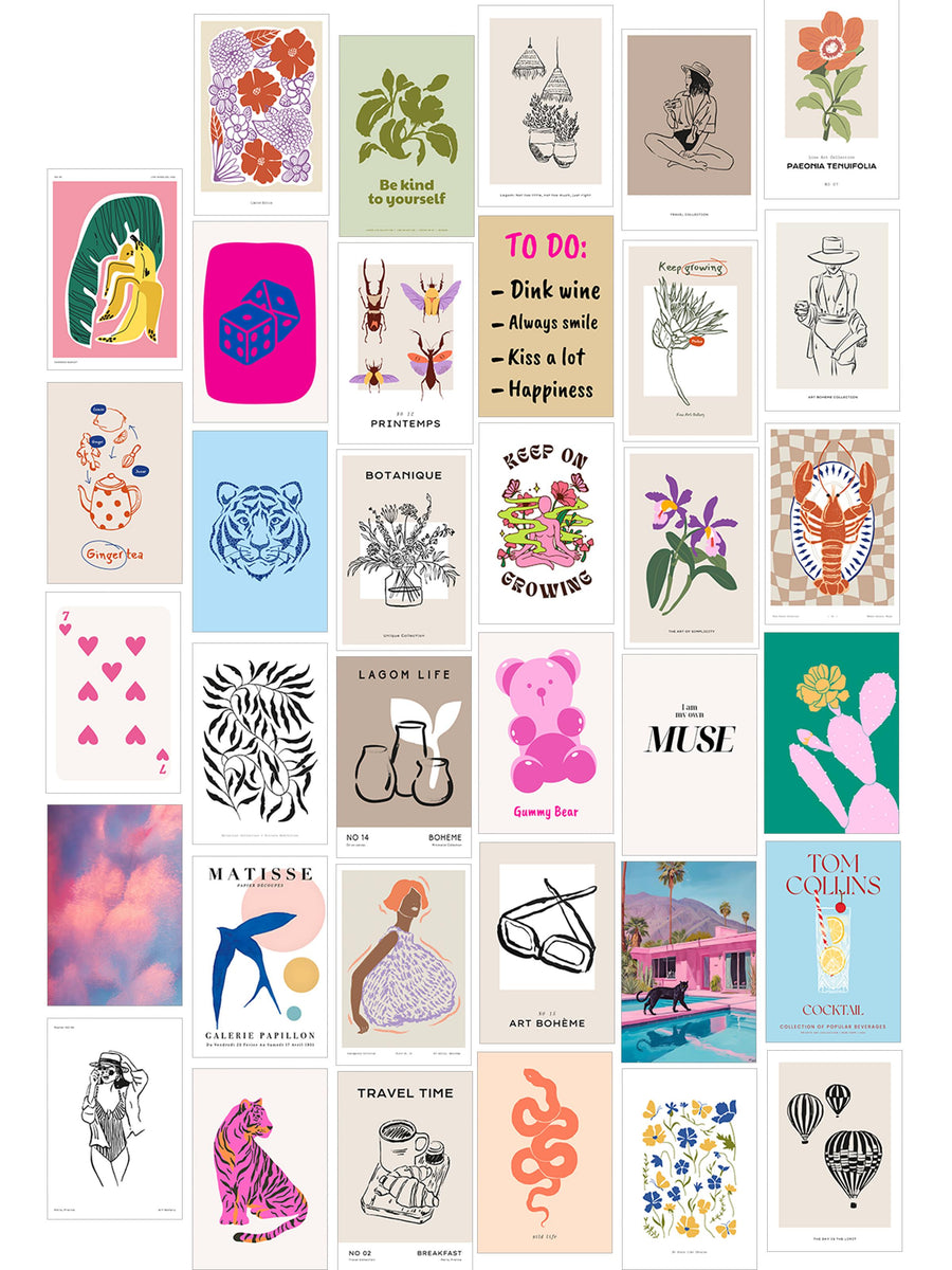 Poster Seti - Karışık Kolaj Poster Seti - 35 Adet Çerçevesiz Poster 10*15cm - Yapışkan Hediyeli