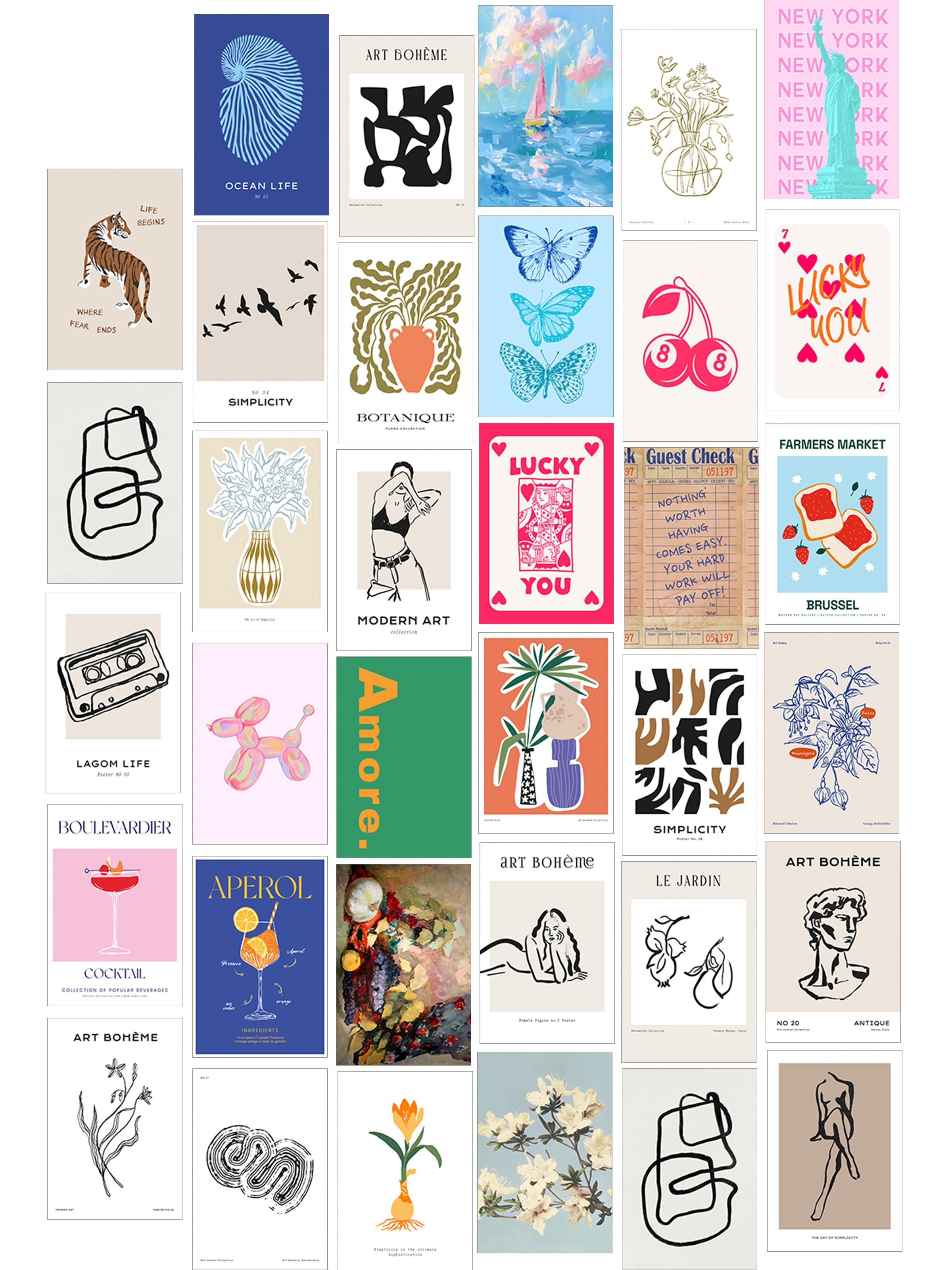 Poster Seti - Karışık Kolaj Poster Seti - 35 Adet Çerçevesiz Poster 10*15cm - Yapışkan Hediyeli