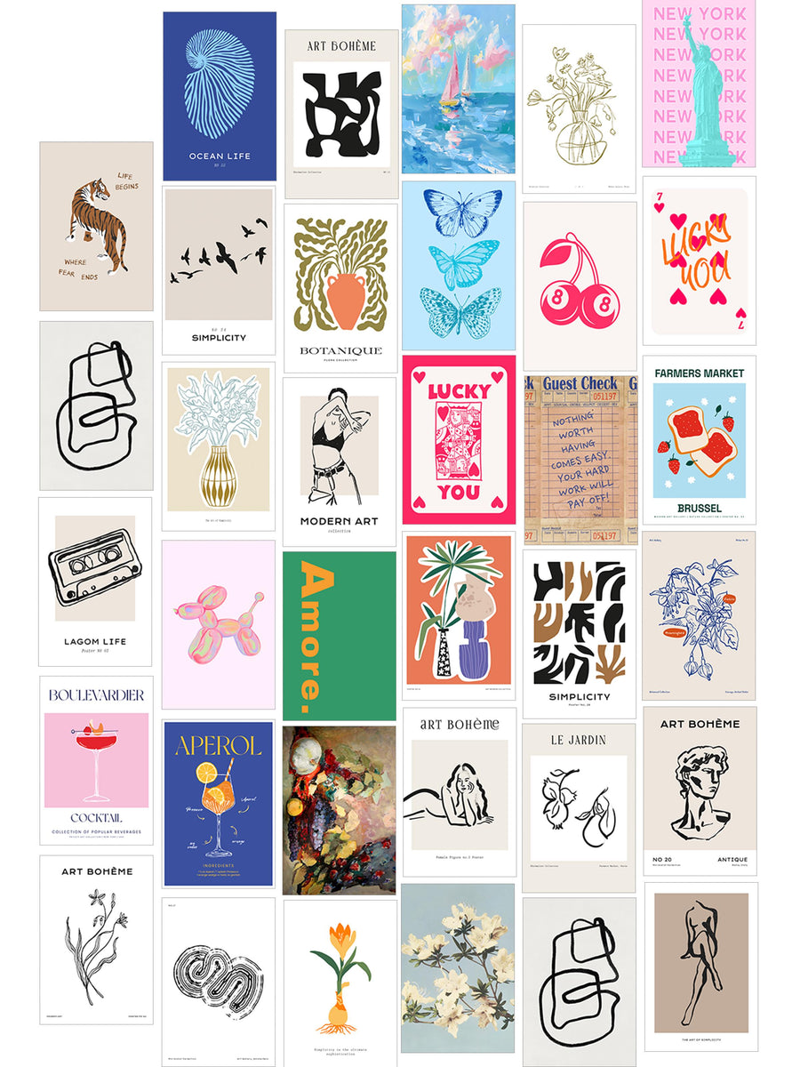 Poster Seti - Karışık Kolaj Poster Seti - 35 Adet Çerçevesiz Poster 10*15cm - Yapışkan Hediyeli