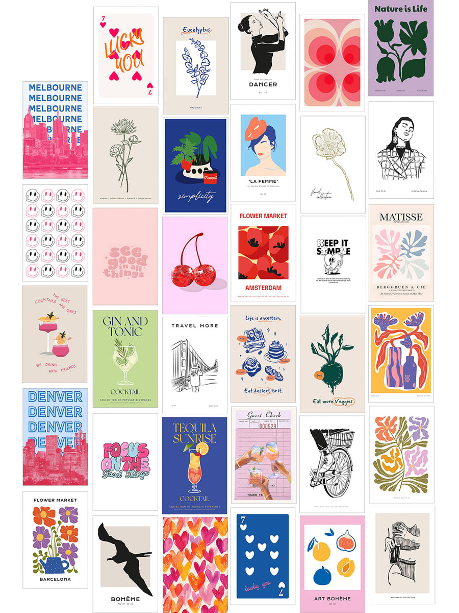 Poster Seti - Karışık Kolaj Poster Seti - 35 Adet Çerçevesiz Poster 10*15cm - Yapışkan Hediyeli