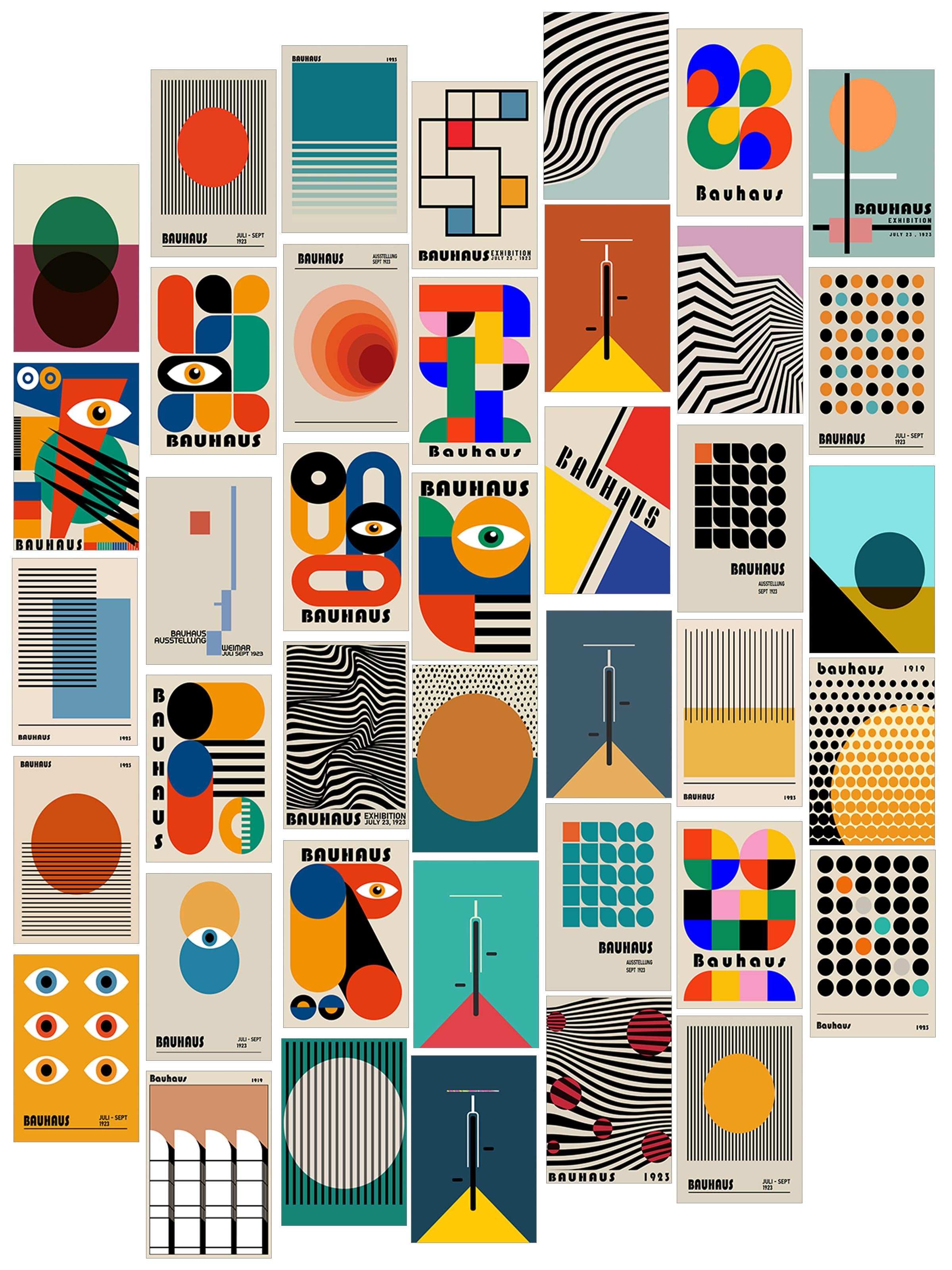 Poster Seti - Renkli Bauhaus Kolaj Poster Seti - 40 Adet Vintage Poster - Yapışkan Hediyeli - Kutulu