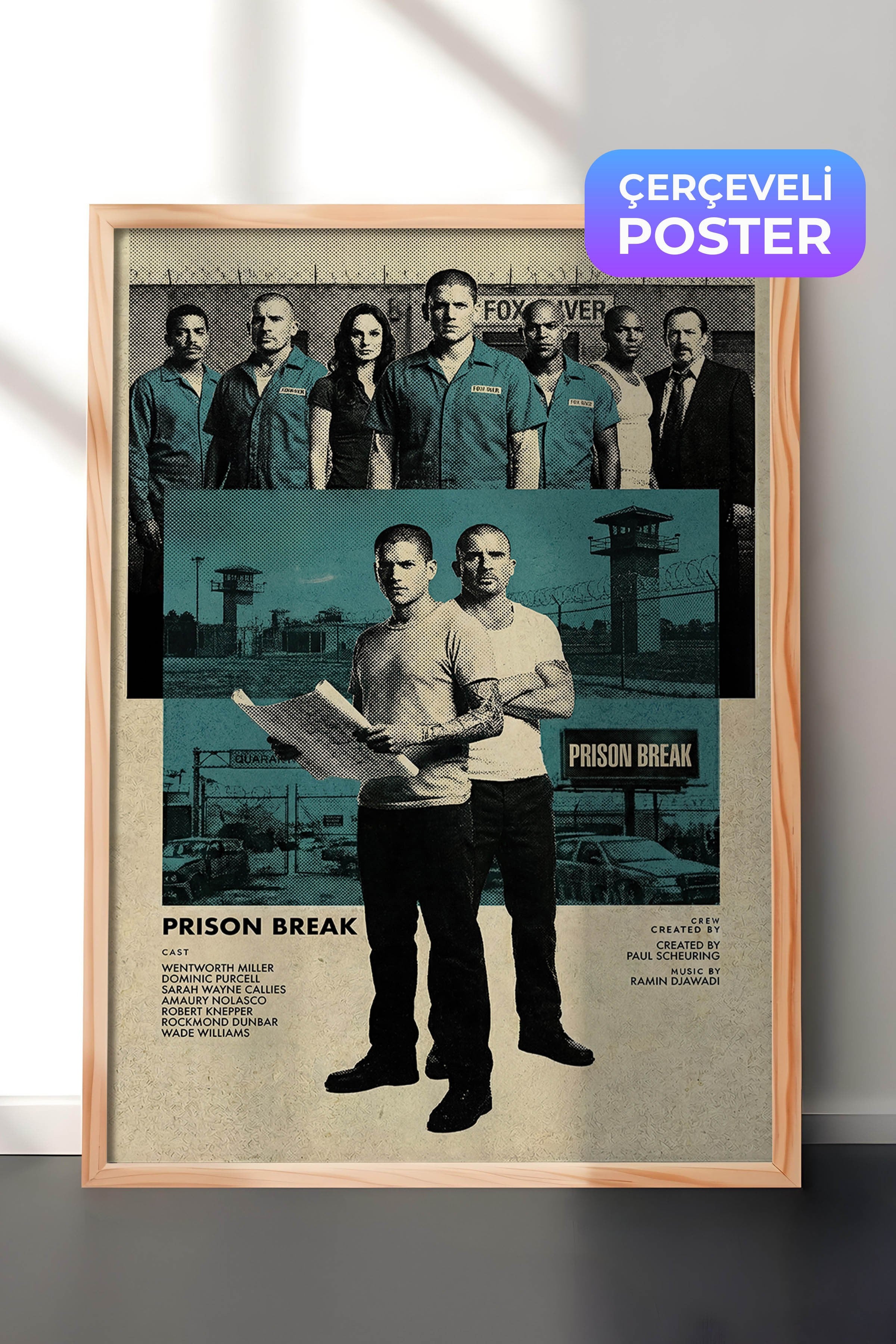 Prison Break Ahşap Çerçeveli Poster, Sinema ve Dizi Tablo, Film Dizi Afişleri NO:112773