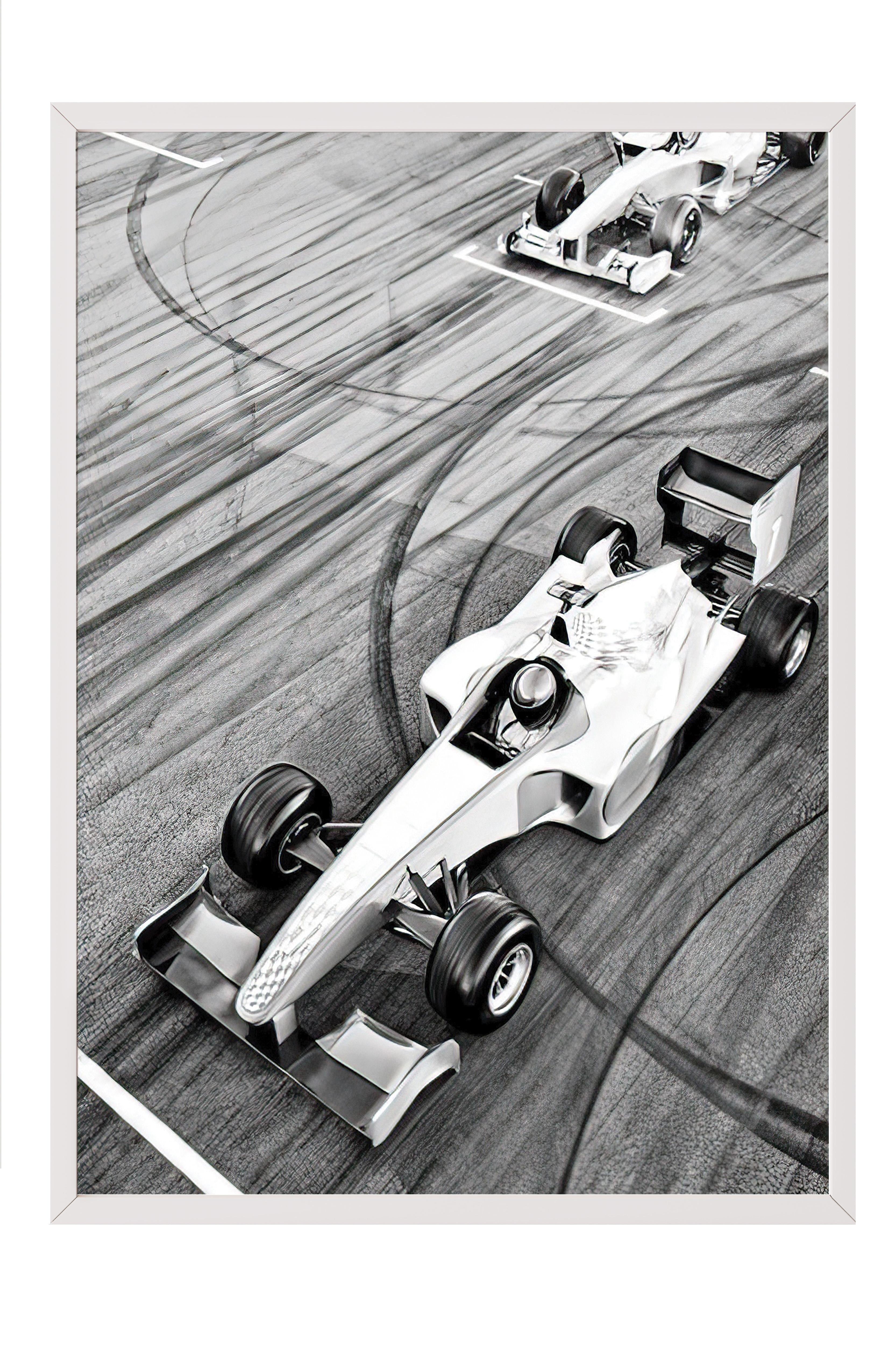 Race Car Çerçeveli Tablo, Beyaz Çerçeve ve Poster, Dikey Duvar Tablosu Comfort Serisi NO:108393