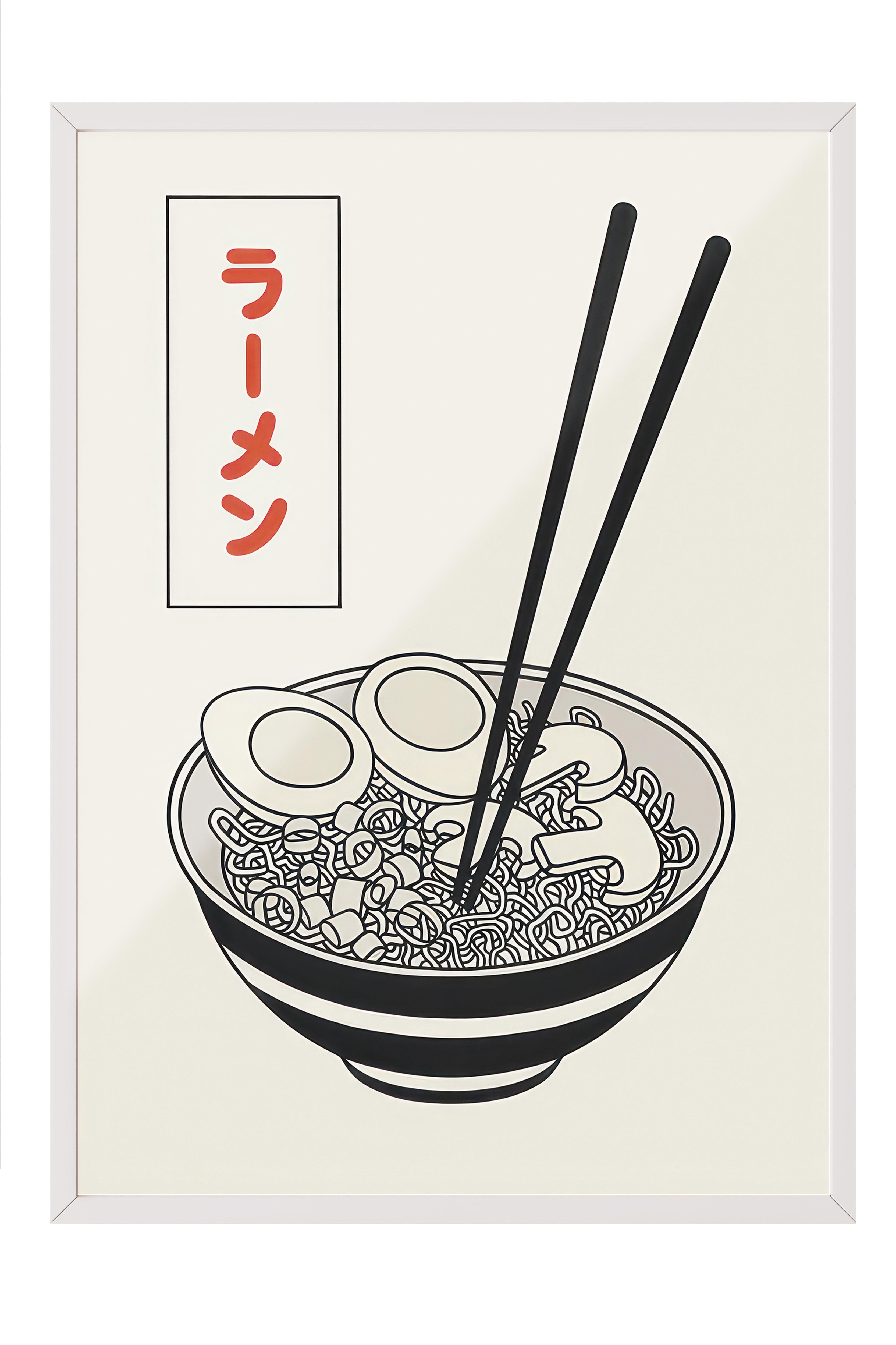 Ramen No1 Çerçeveli Tablo, Beyaz Çerçeve ve Poster, Dikey Duvar Tablosu Comfort Serisi NO:108554