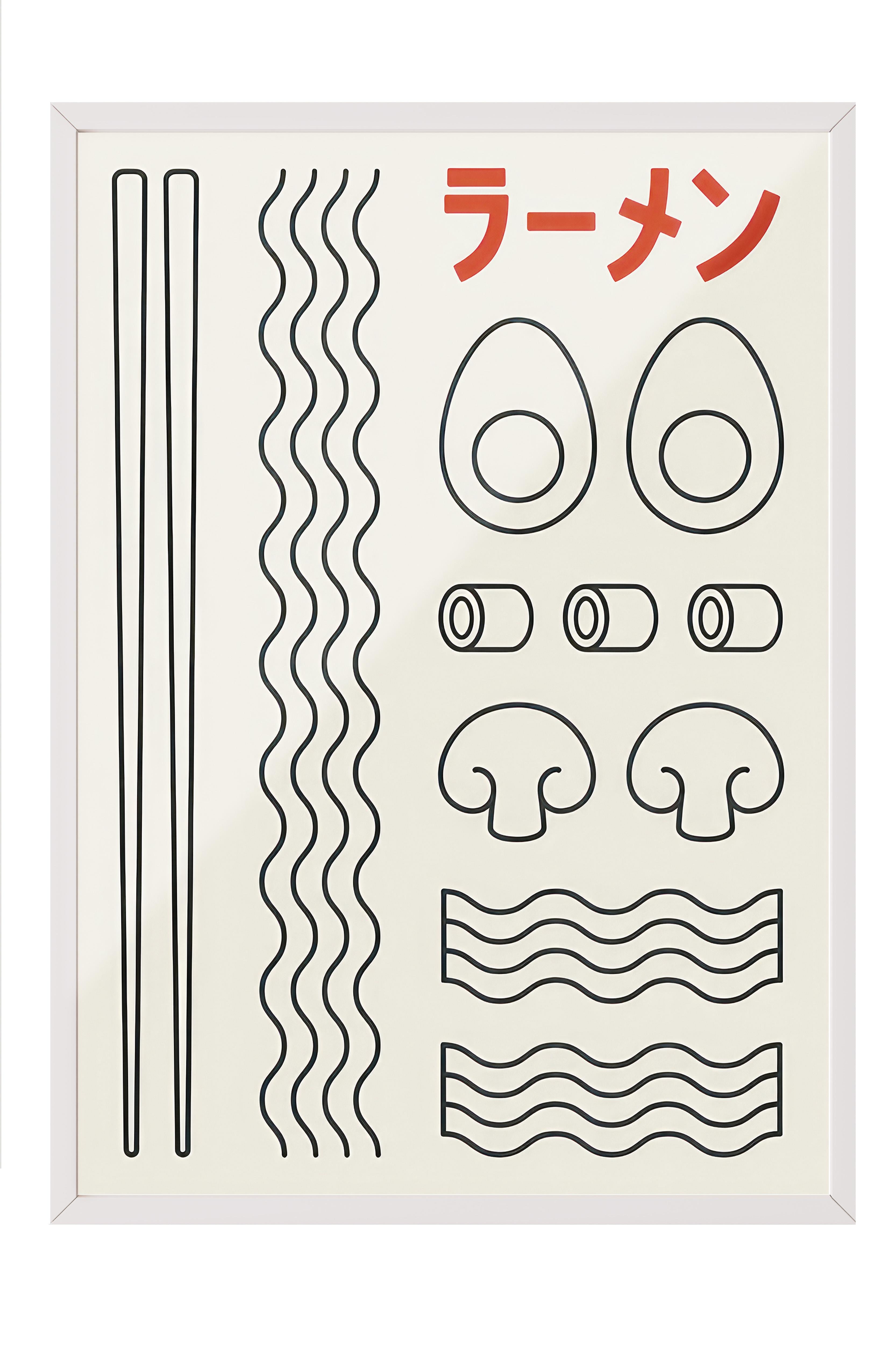 Ramen No2 Çerçeveli Tablo, Beyaz Çerçeve ve Poster, Dikey Duvar Tablosu Comfort Serisi NO:108555