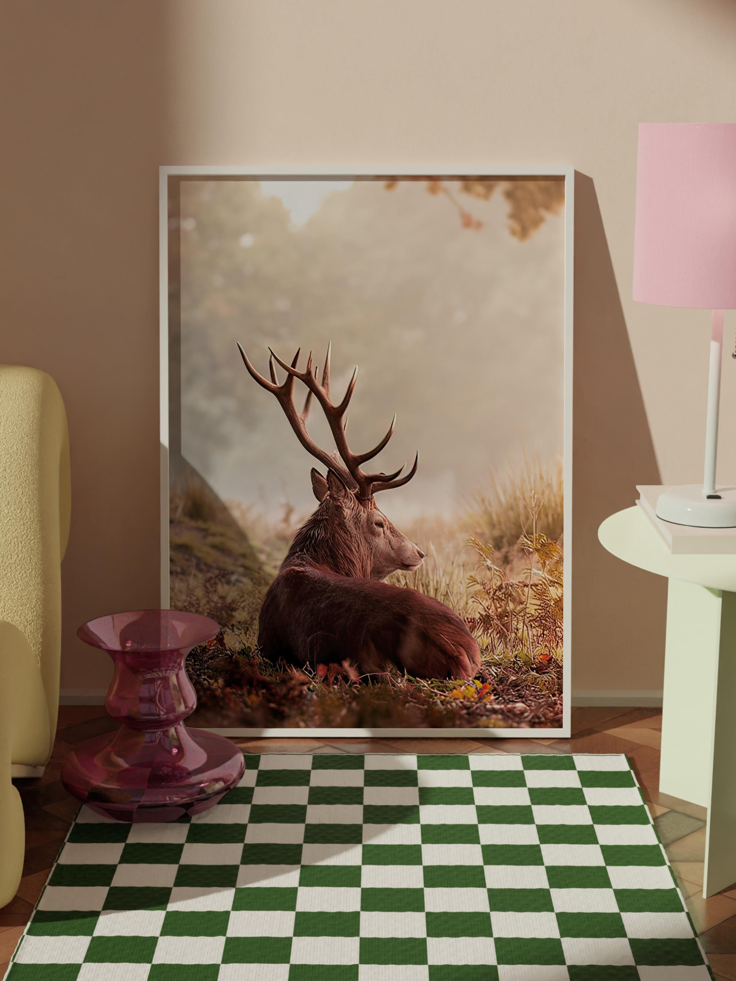 Red Deer Çerçeveli Tablo, Beyaz Çerçeve ve Poster, Dikey Duvar Tablosu Comfort Serisi NO:108351