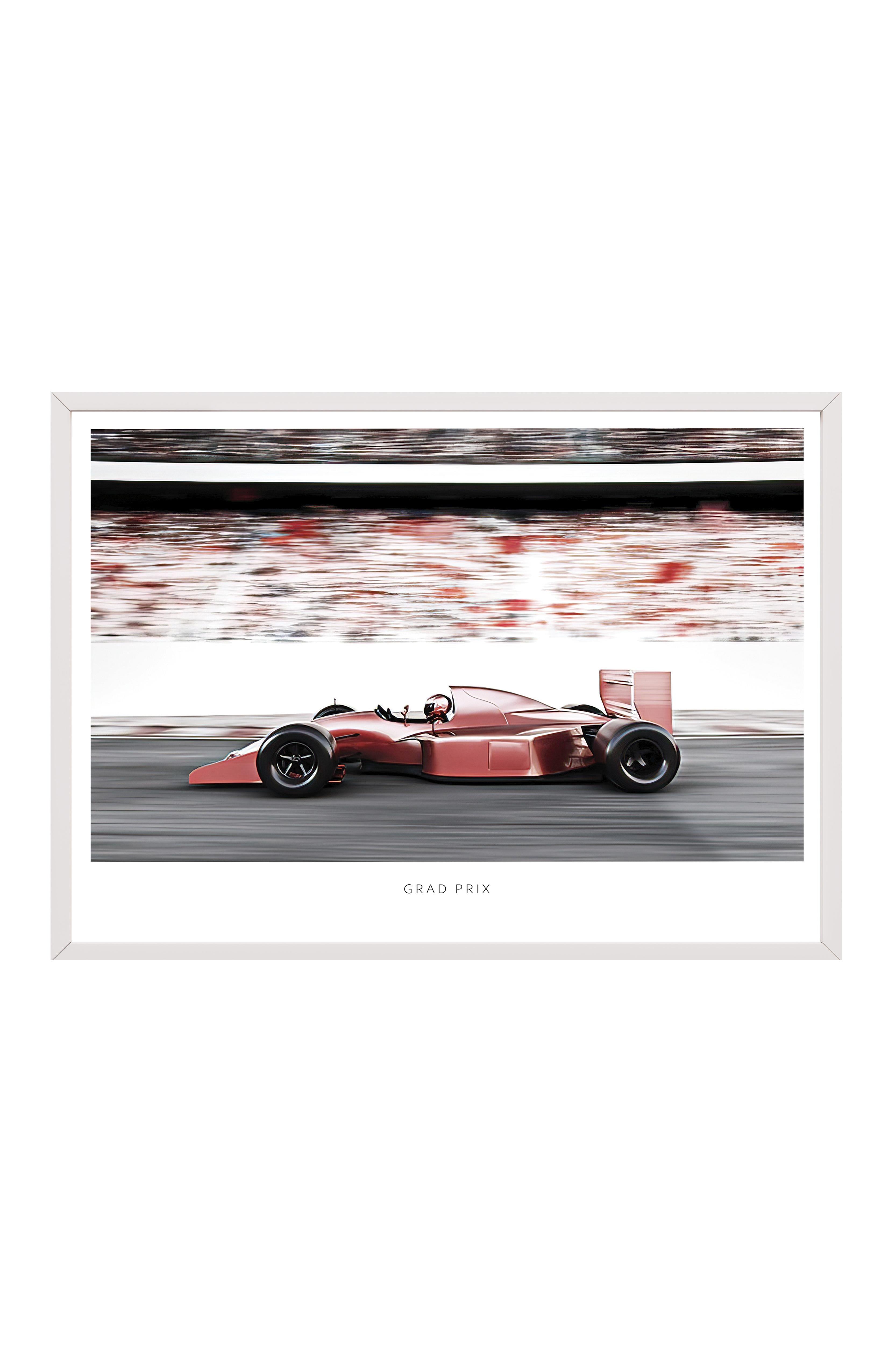 Red Race Car Çerçeveli Tablo, Beyaz Çerçeve ve Poster, Yatay Duvar Tablosu Comfort Serisi NO:108391