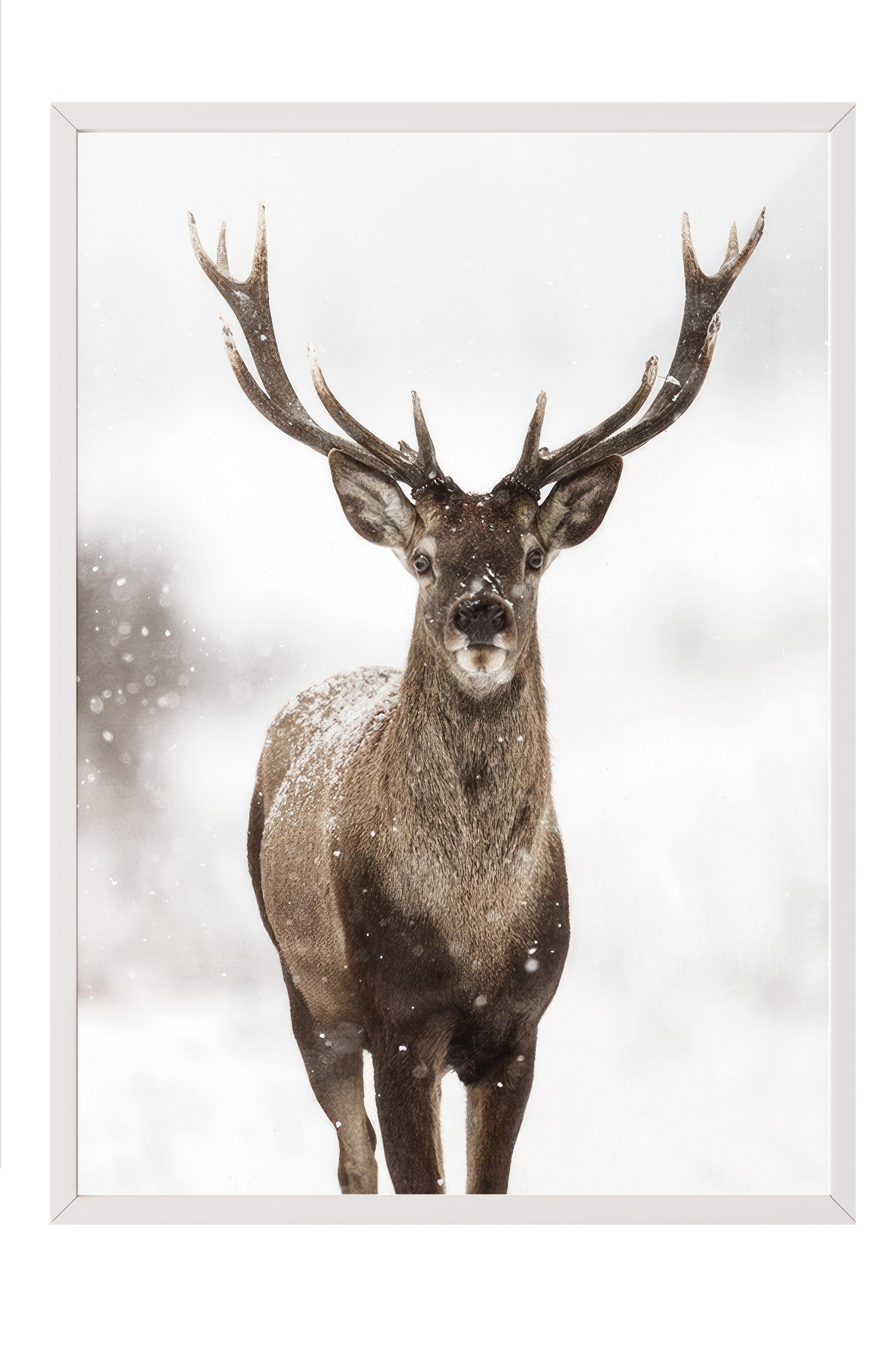 Red stag Yılbaşı Tablo, Beyaz Çerçeve ve Poster, Dikey Duvar Tablosu Comfort Serisi NO:108472