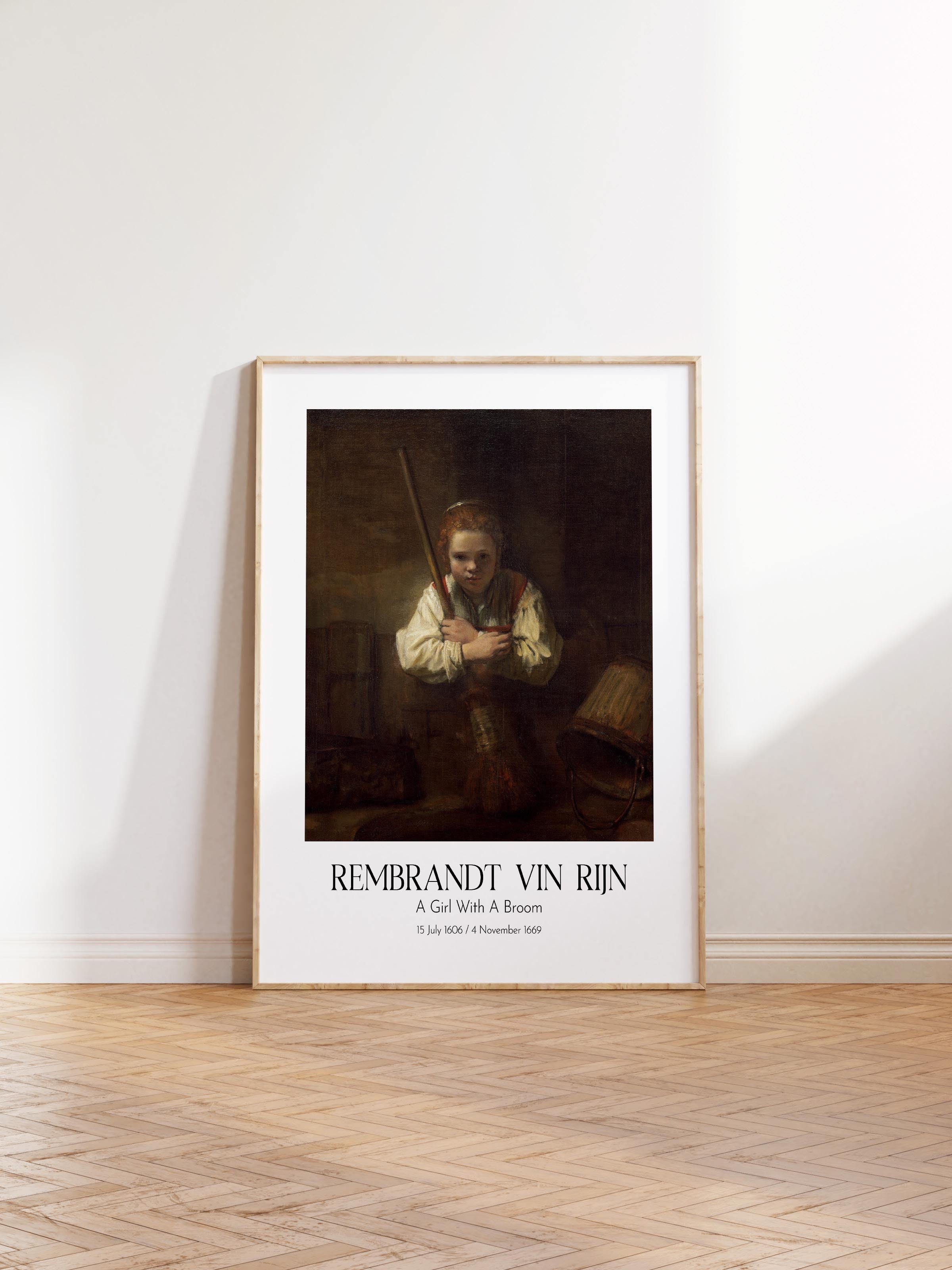 Rembrandt Vin Rijn - A Girl With A Broom, Ahşap Çerçeveli Tablo, Sanat Serisi NO:112382