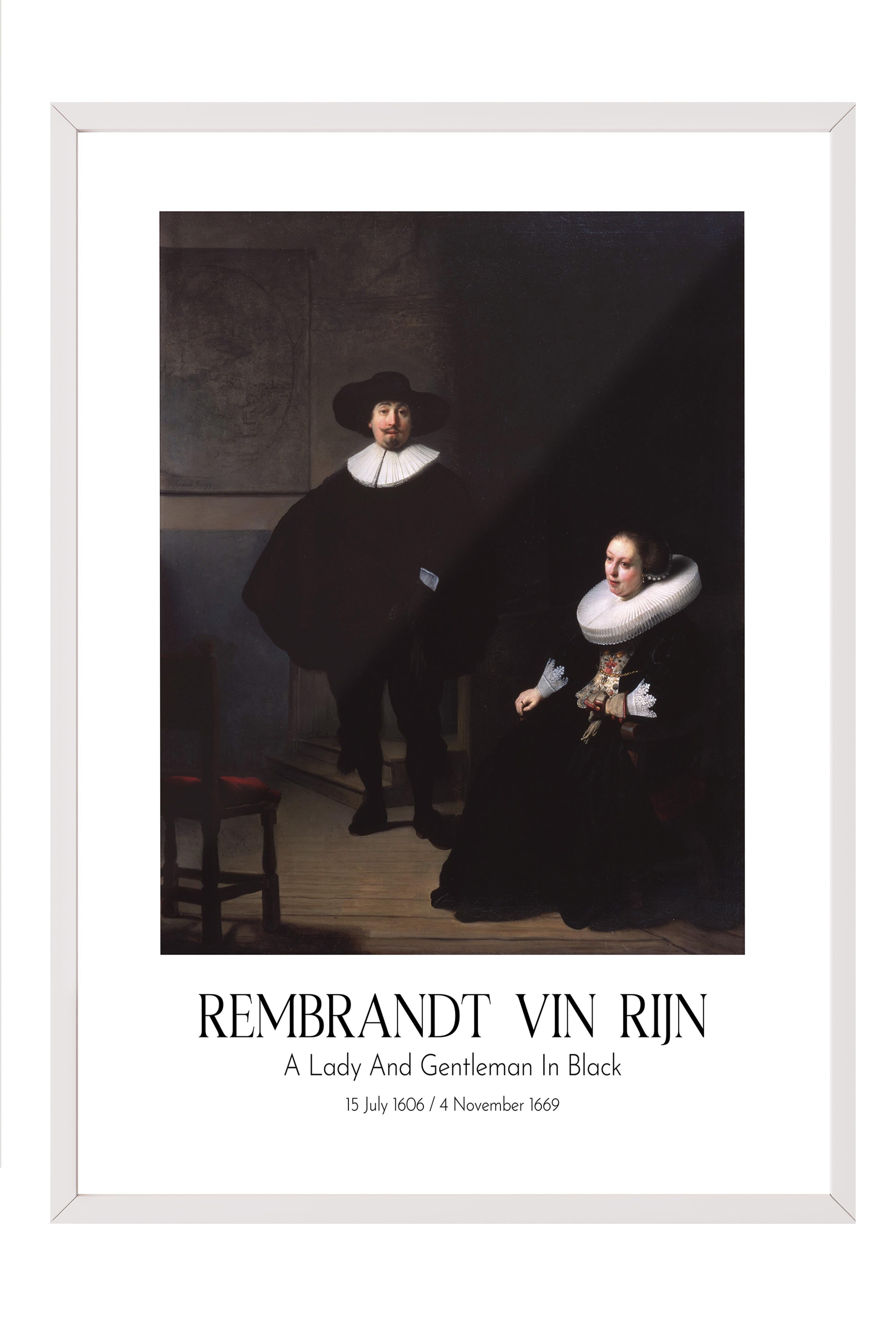 Rembrandt Vin Rijn - A Lady And Gentleman In Black, Beyaz Çerçeveli Tablo, Sanat Serisi NO:112383