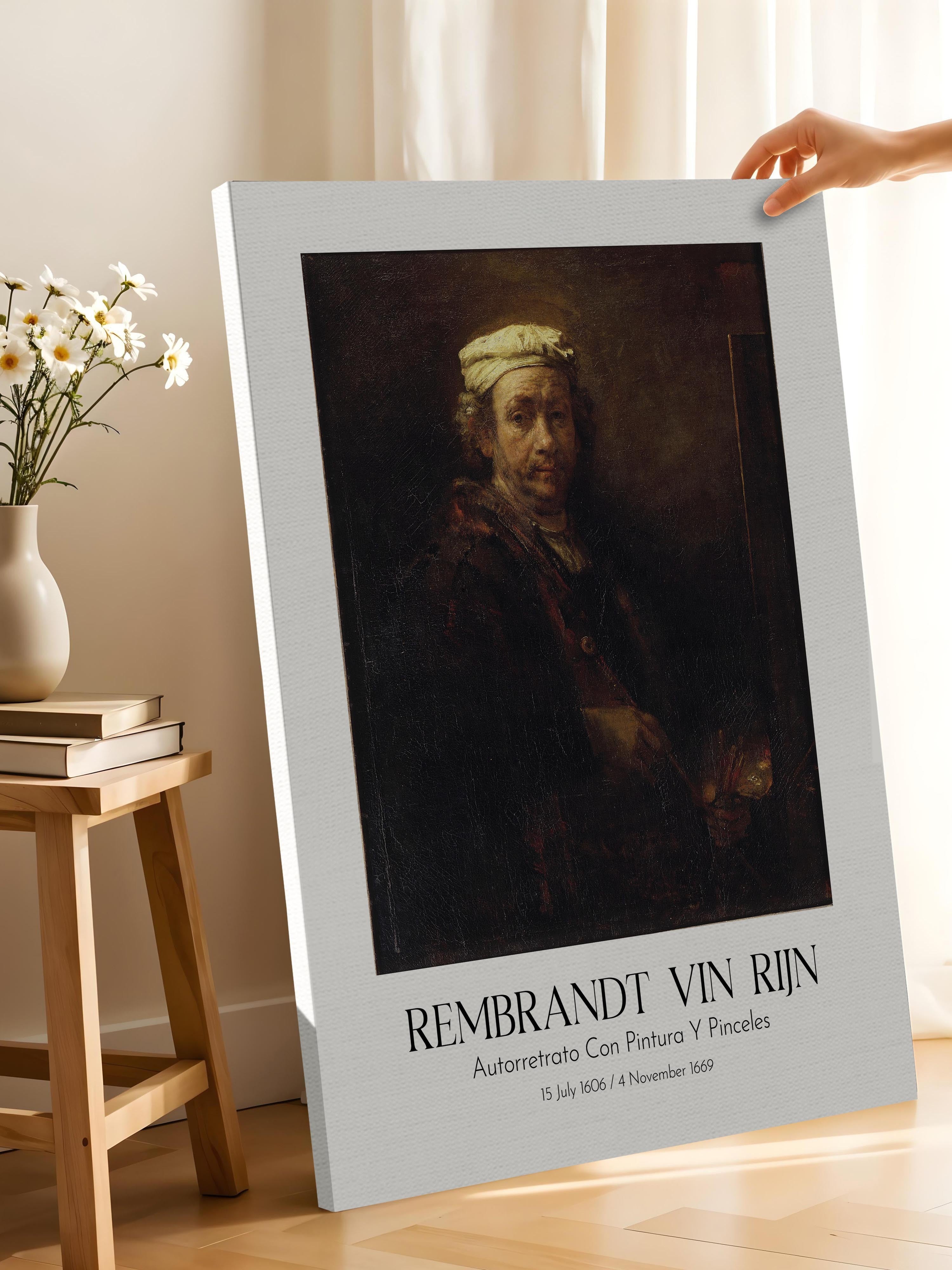 Rembrandt Vin Rijn - Autorretrato Con Pintura Y Pinceles, Kanvas Tablo, Sanat Serisi NO:112385