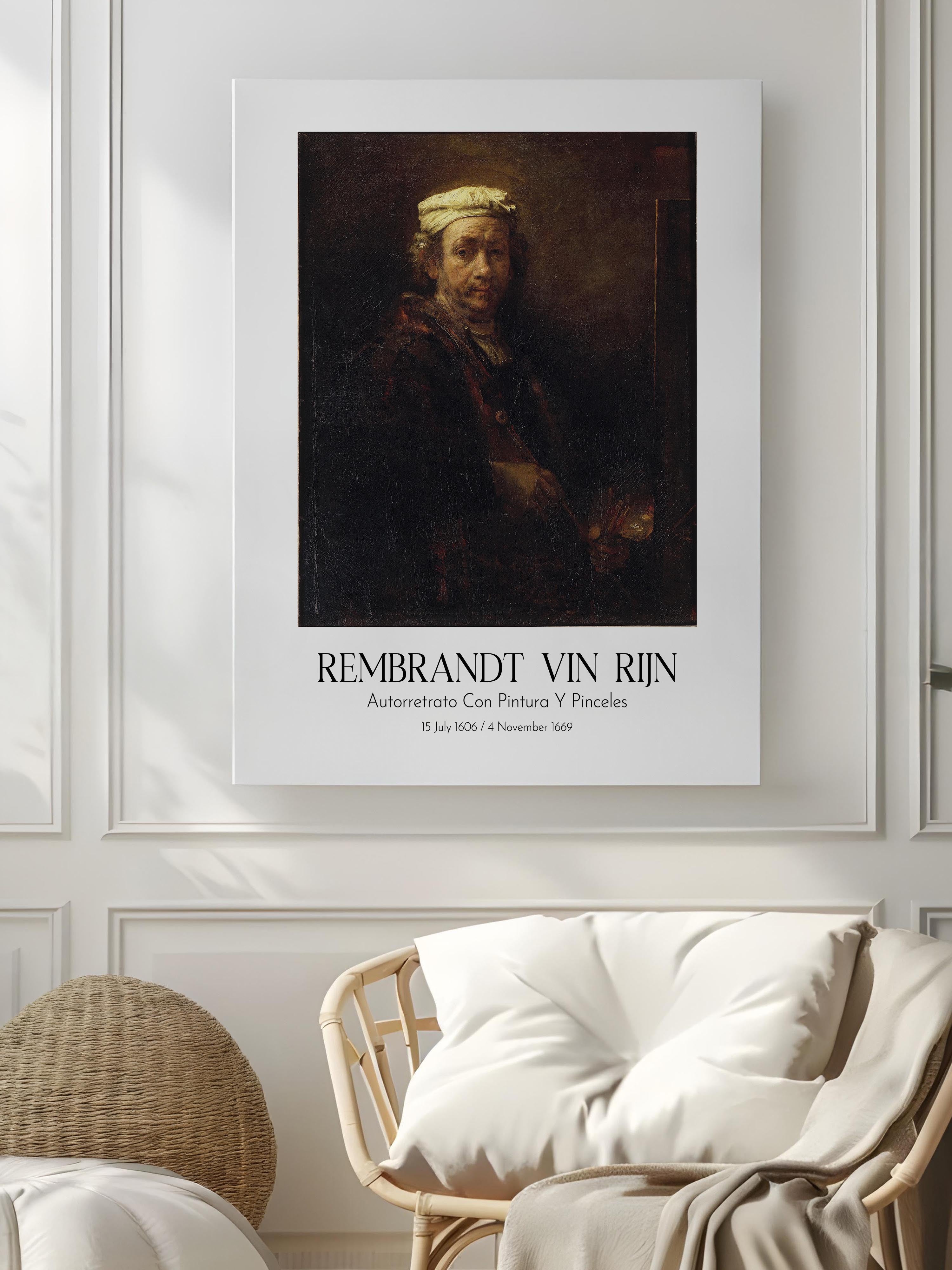 Rembrandt Vin Rijn - Autorretrato Con Pintura Y Pinceles, Kanvas Tablo, Sanat Serisi NO:112385