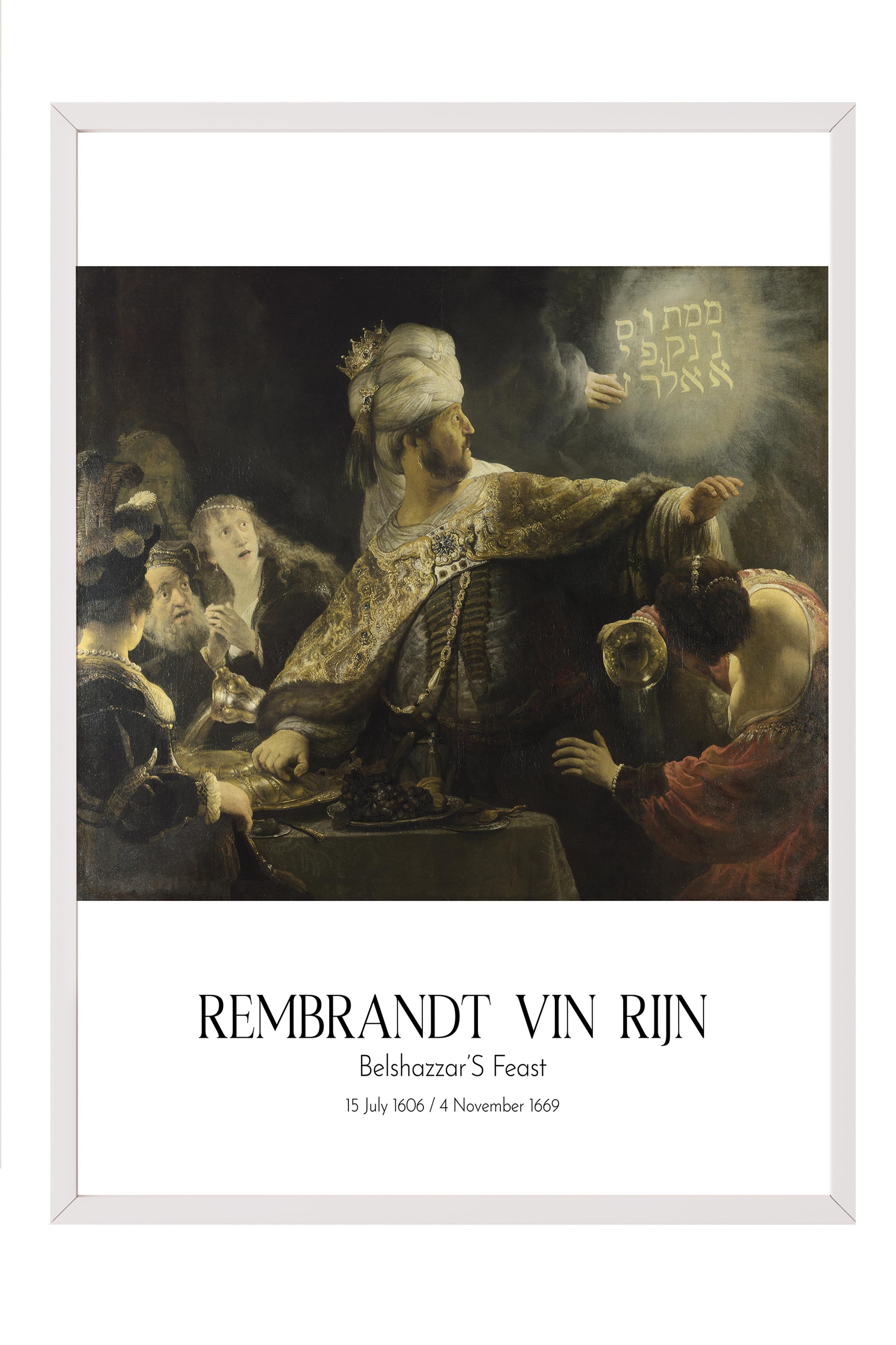 Rembrandt Vin Rijn - Belshazzar'S Feast, Beyaz Çerçeveli Tablo, Sanat Serisi NO:112386