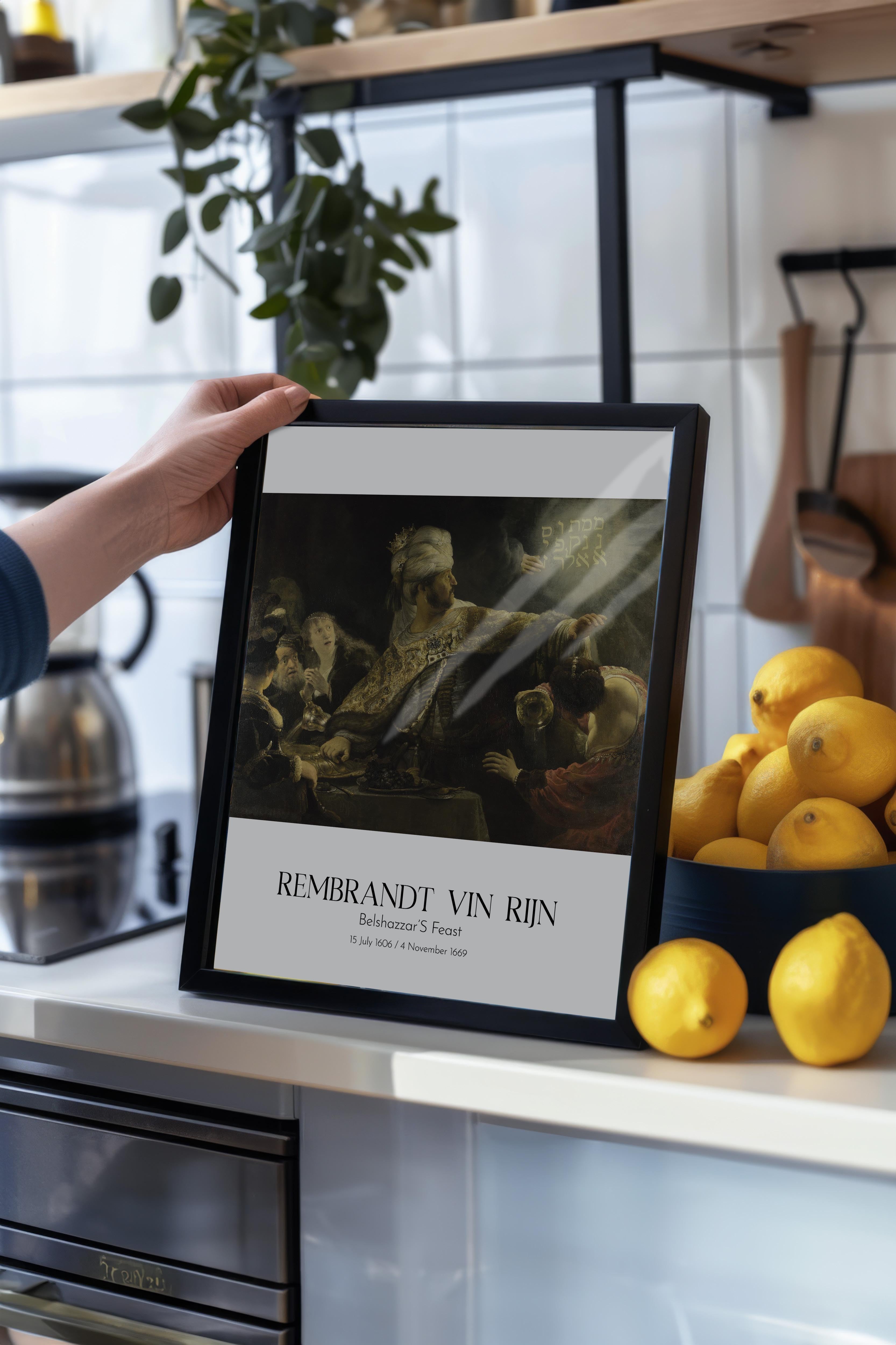 Rembrandt Vin Rijn - Belshazzar'S Feast, Siyah Çerçeveli Tablo, Sanat Serisi NO:112386