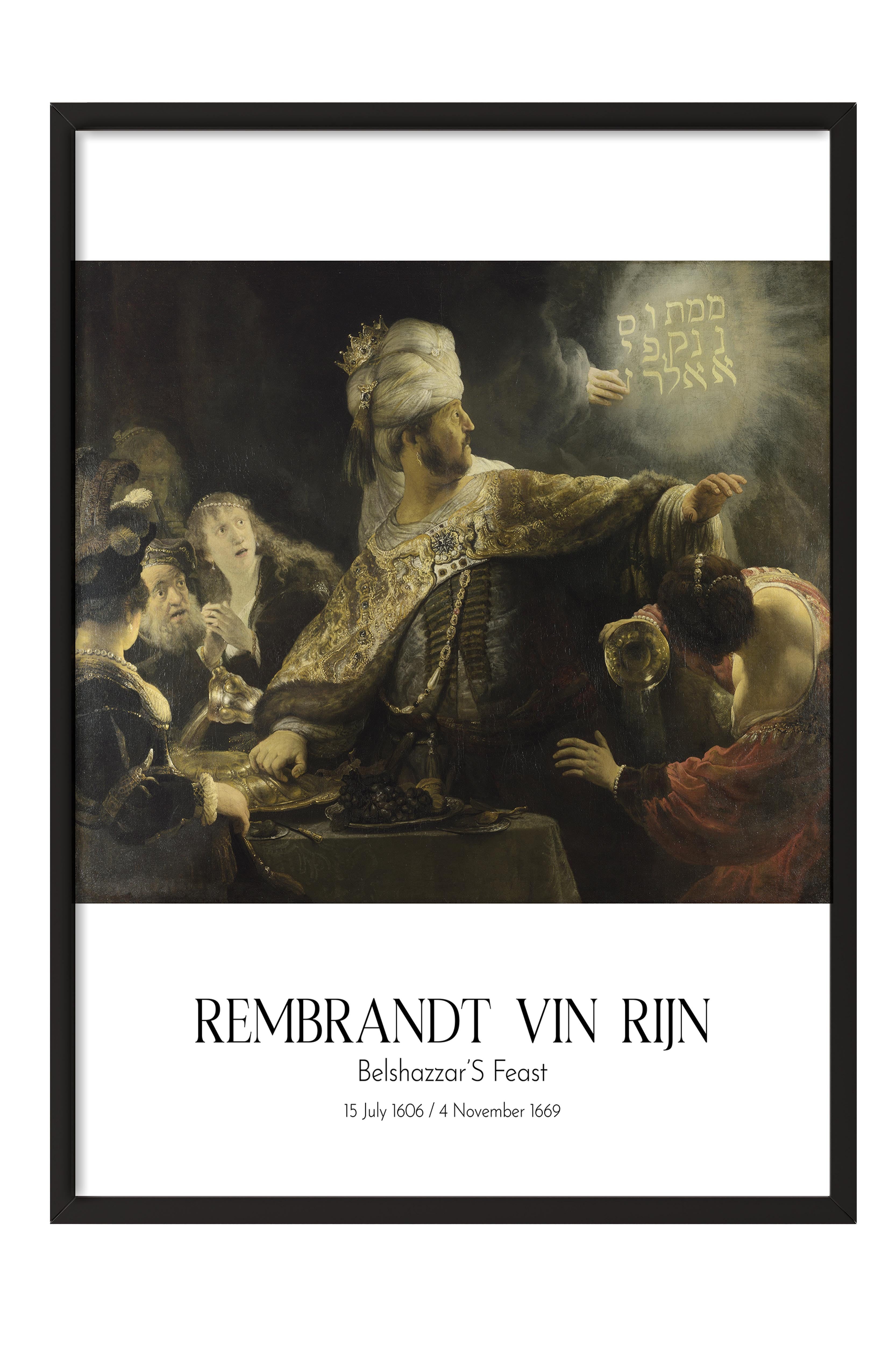 Rembrandt Vin Rijn - Belshazzar'S Feast, Siyah Çerçeveli Tablo, Sanat Serisi NO:112386