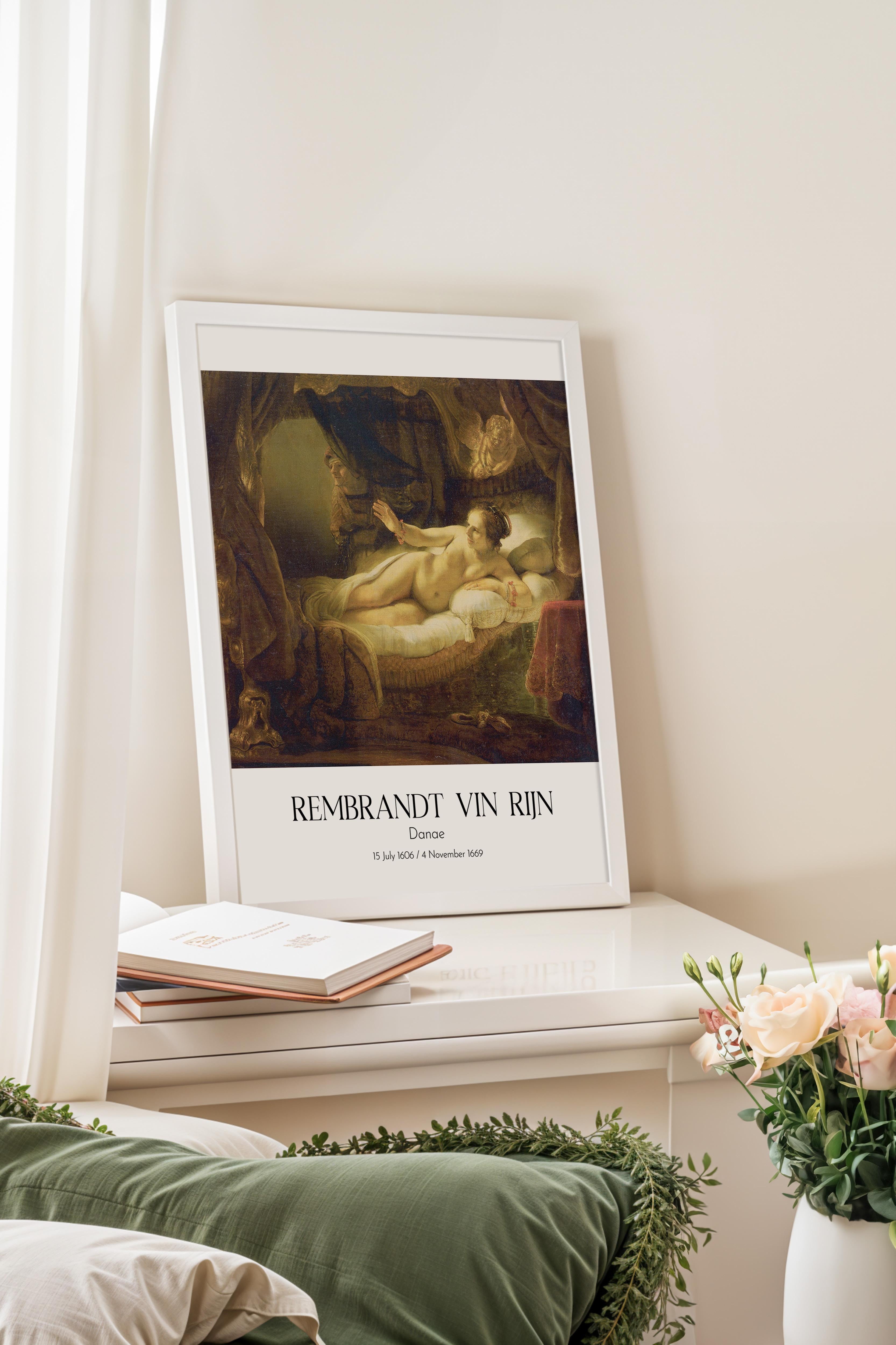 Rembrandt Vin Rijn - Danae, Beyaz Çerçeveli Tablo, Sanat Serisi NO:112388