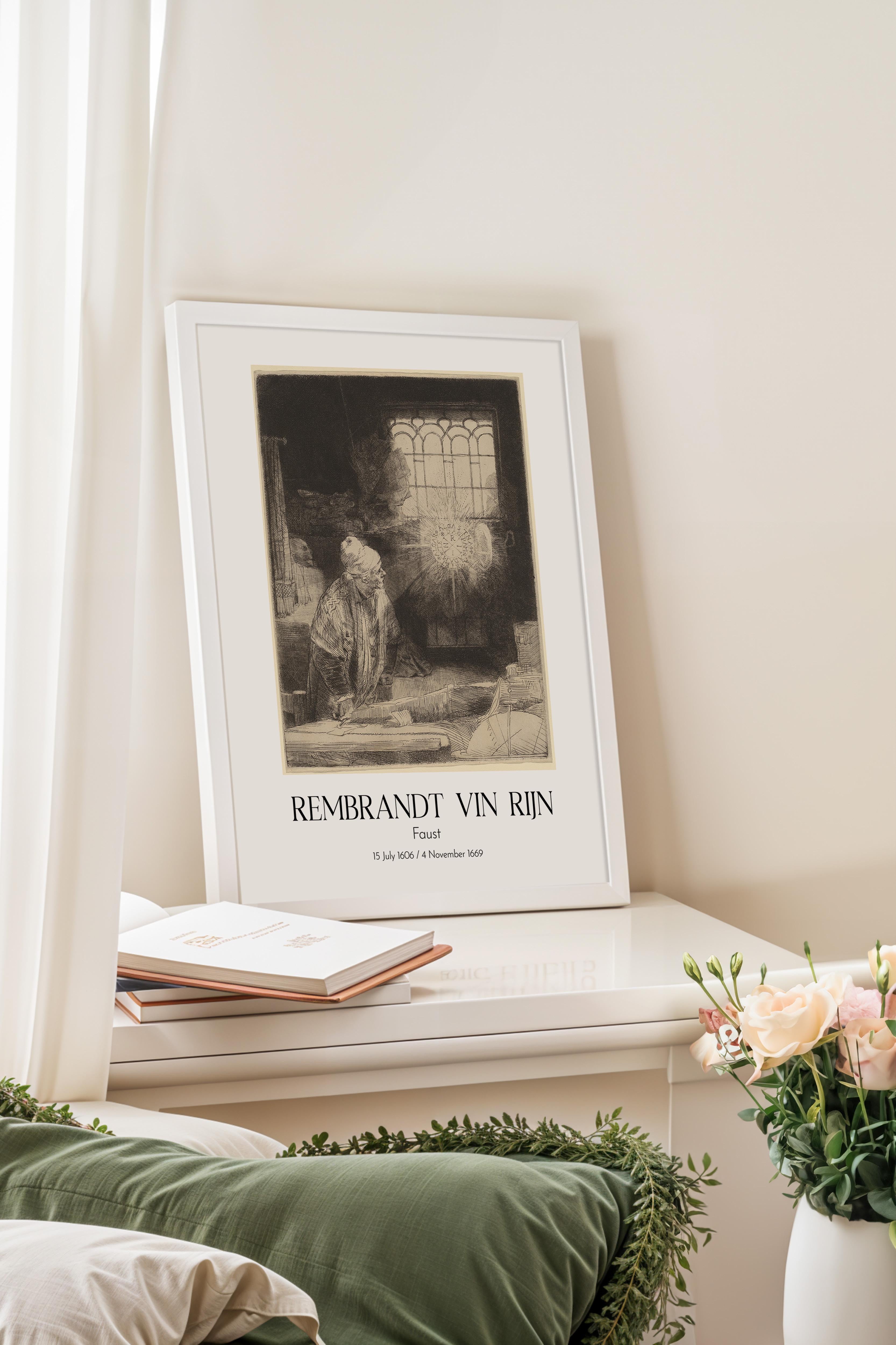 Rembrandt Vin Rijn - Faust, Beyaz Çerçeveli Tablo, Sanat Serisi NO:112389
