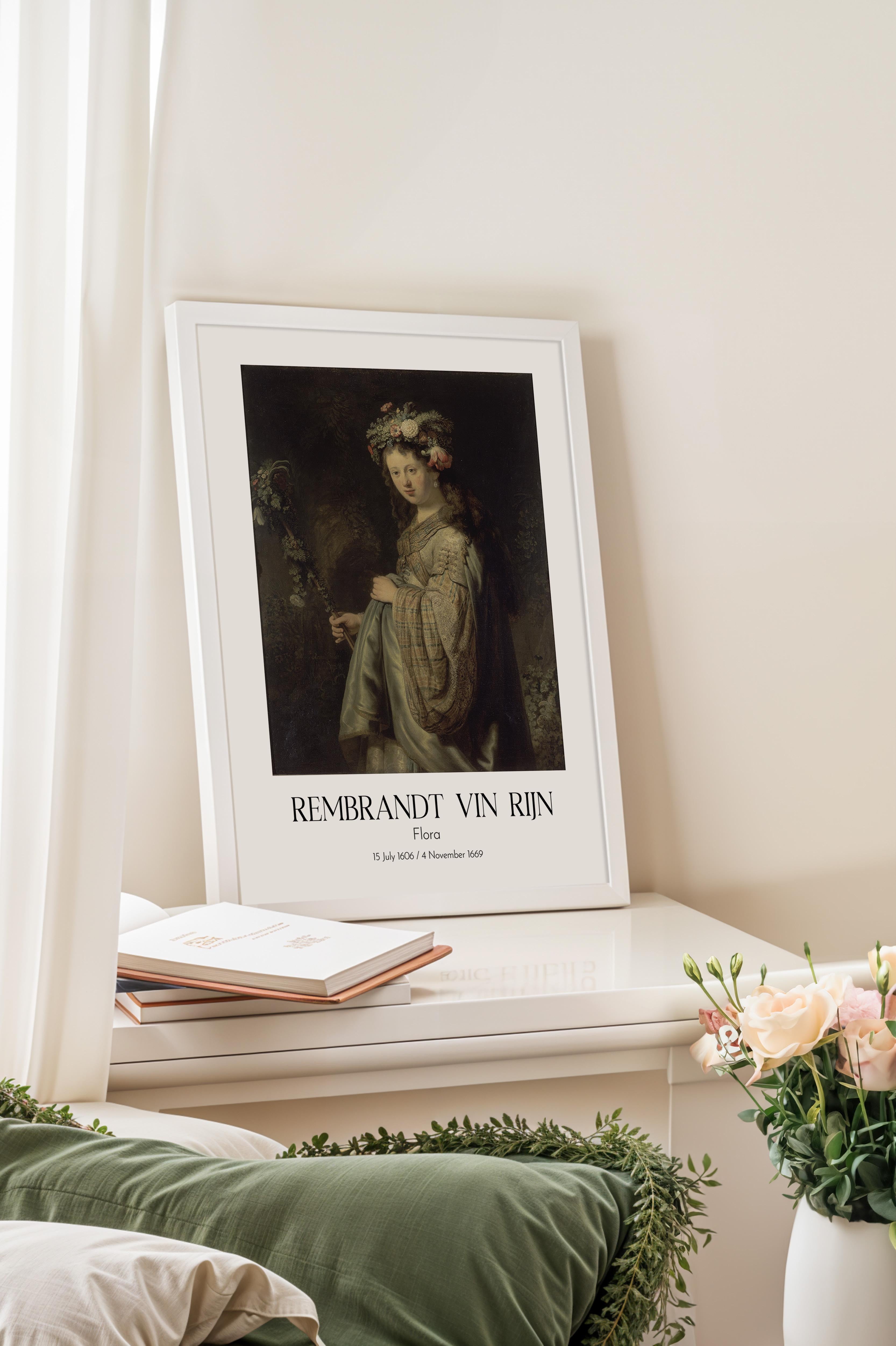 Rembrandt Vin Rijn - Flora, Beyaz Çerçeveli Tablo, Sanat Serisi NO:112390