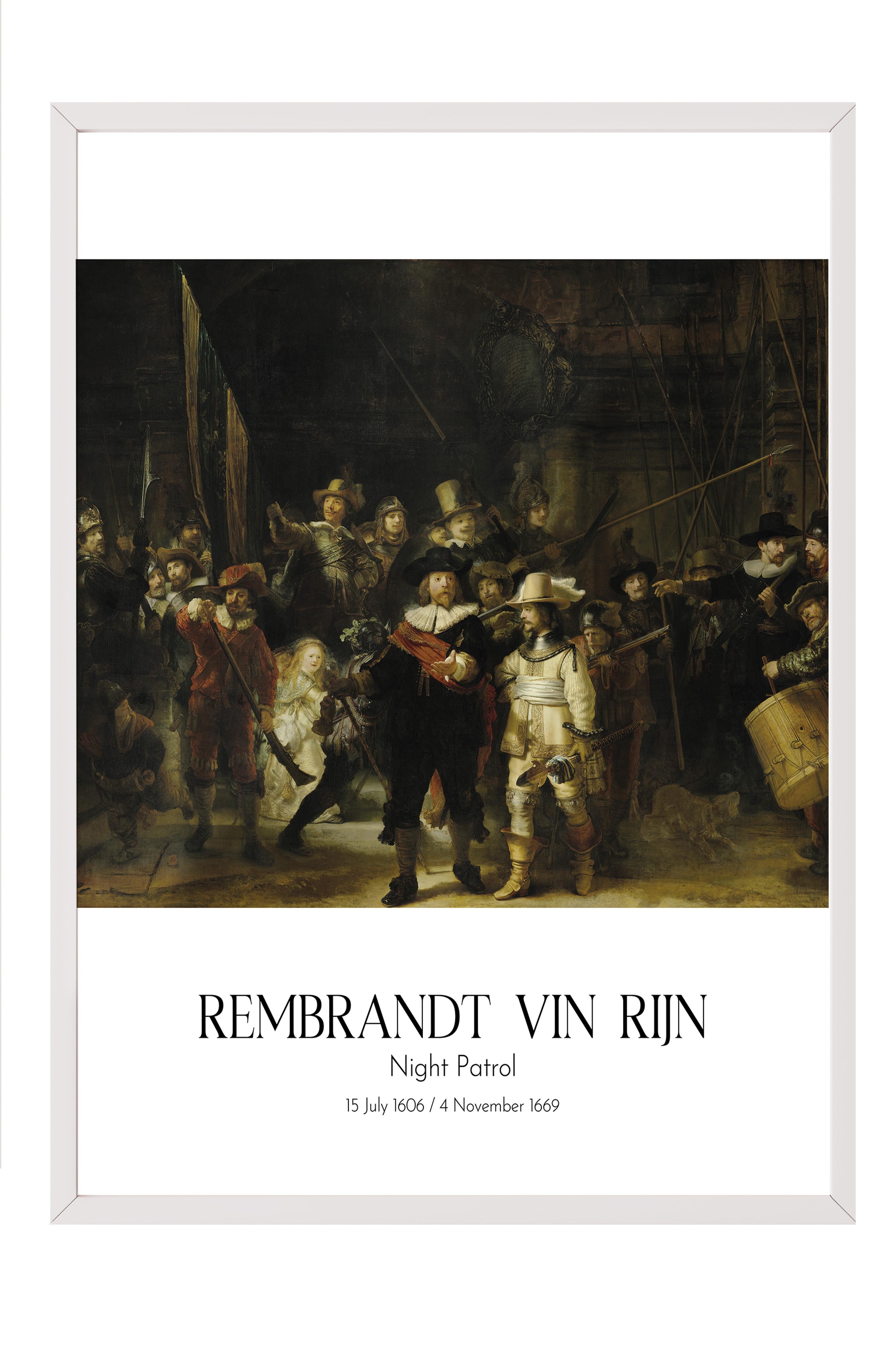 Rembrandt Vin Rijn - Gece Devriyesi, Beyaz Çerçeveli Tablo, Sanat Serisi NO:112391