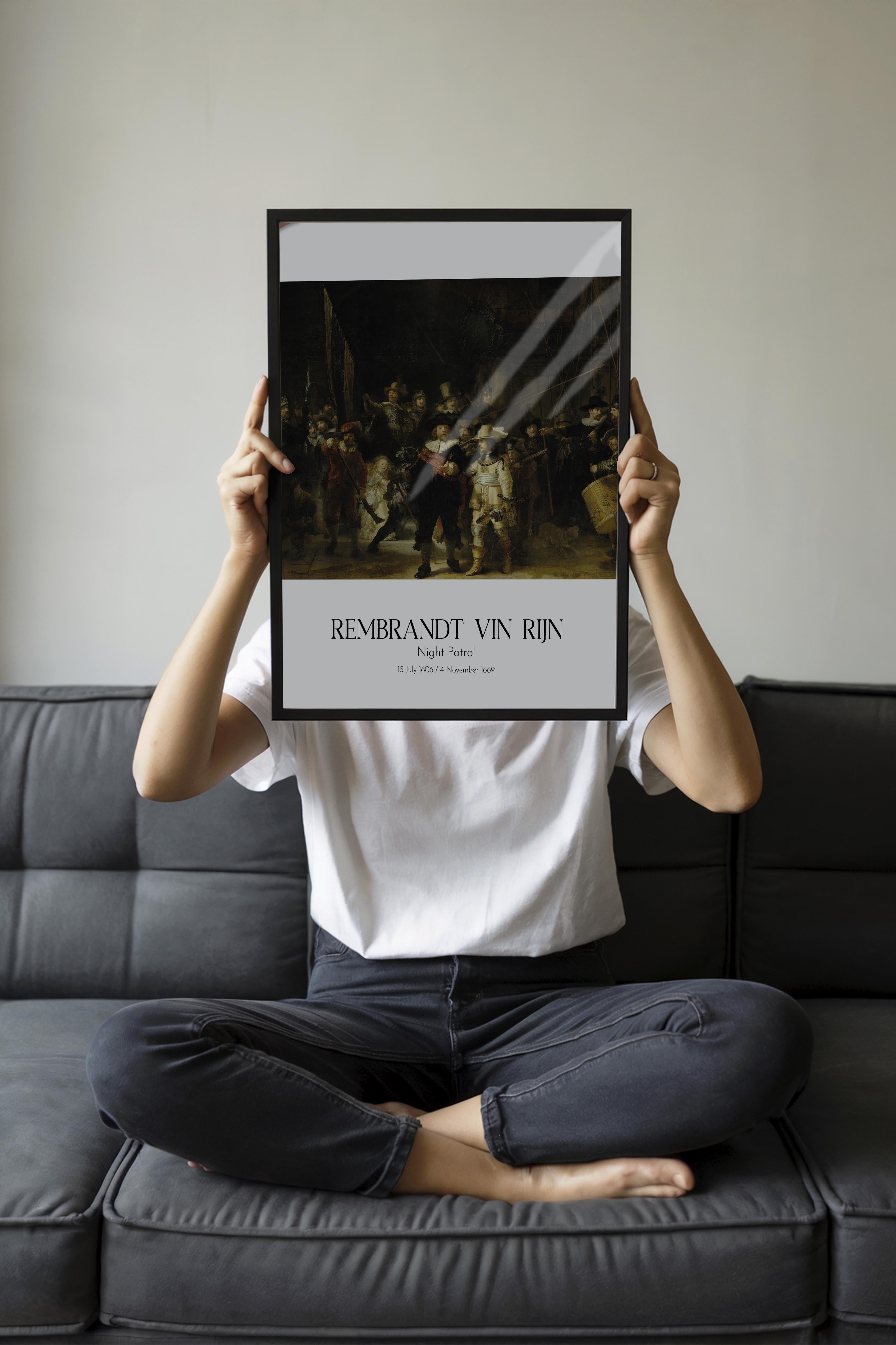 Rembrandt Vin Rijn - Gece Devriyesi, Siyah Çerçeveli Tablo, Sanat Serisi NO:112391