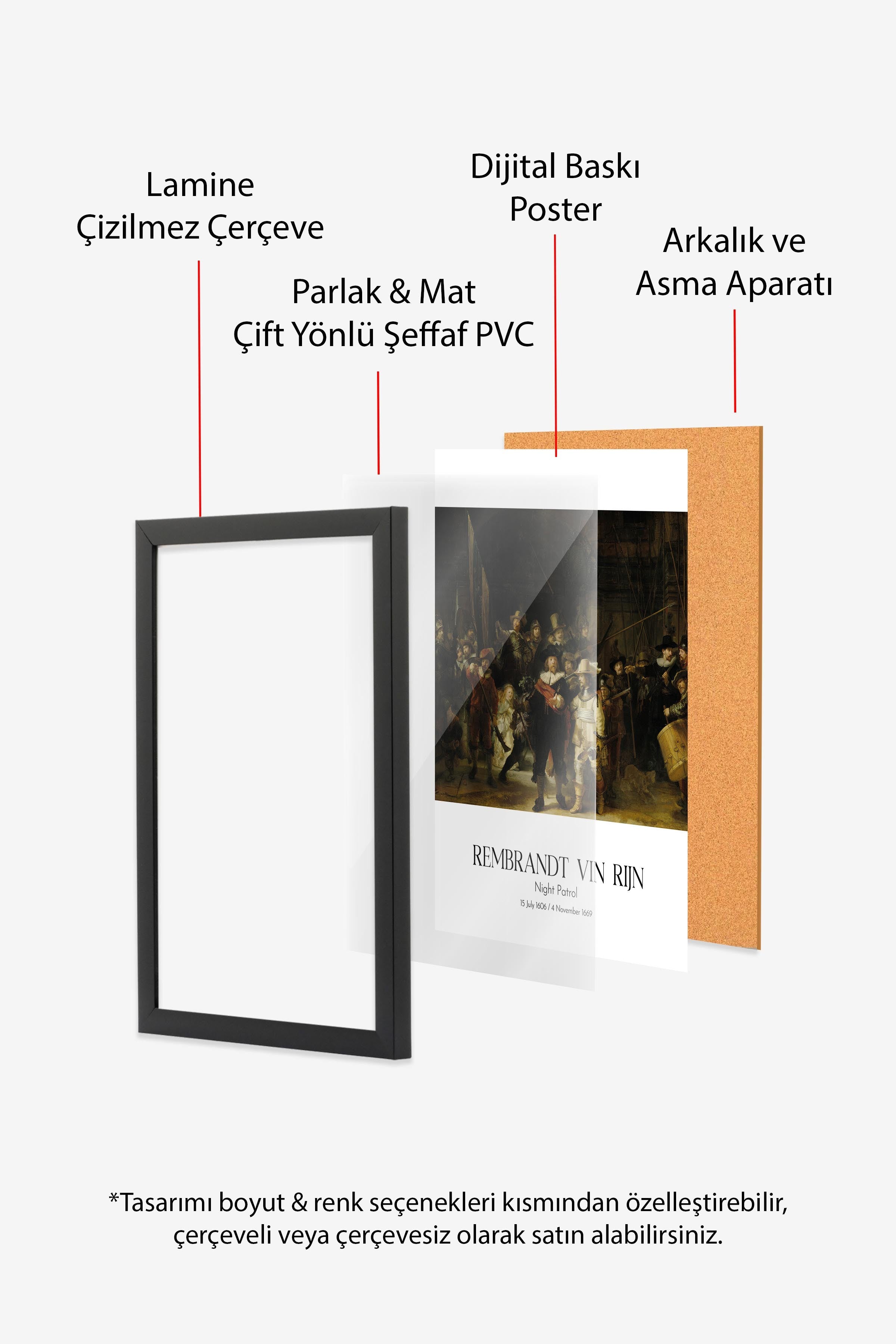 Rembrandt Vin Rijn - Gece Devriyesi, Siyah Çerçeveli Tablo, Sanat Serisi NO:112391