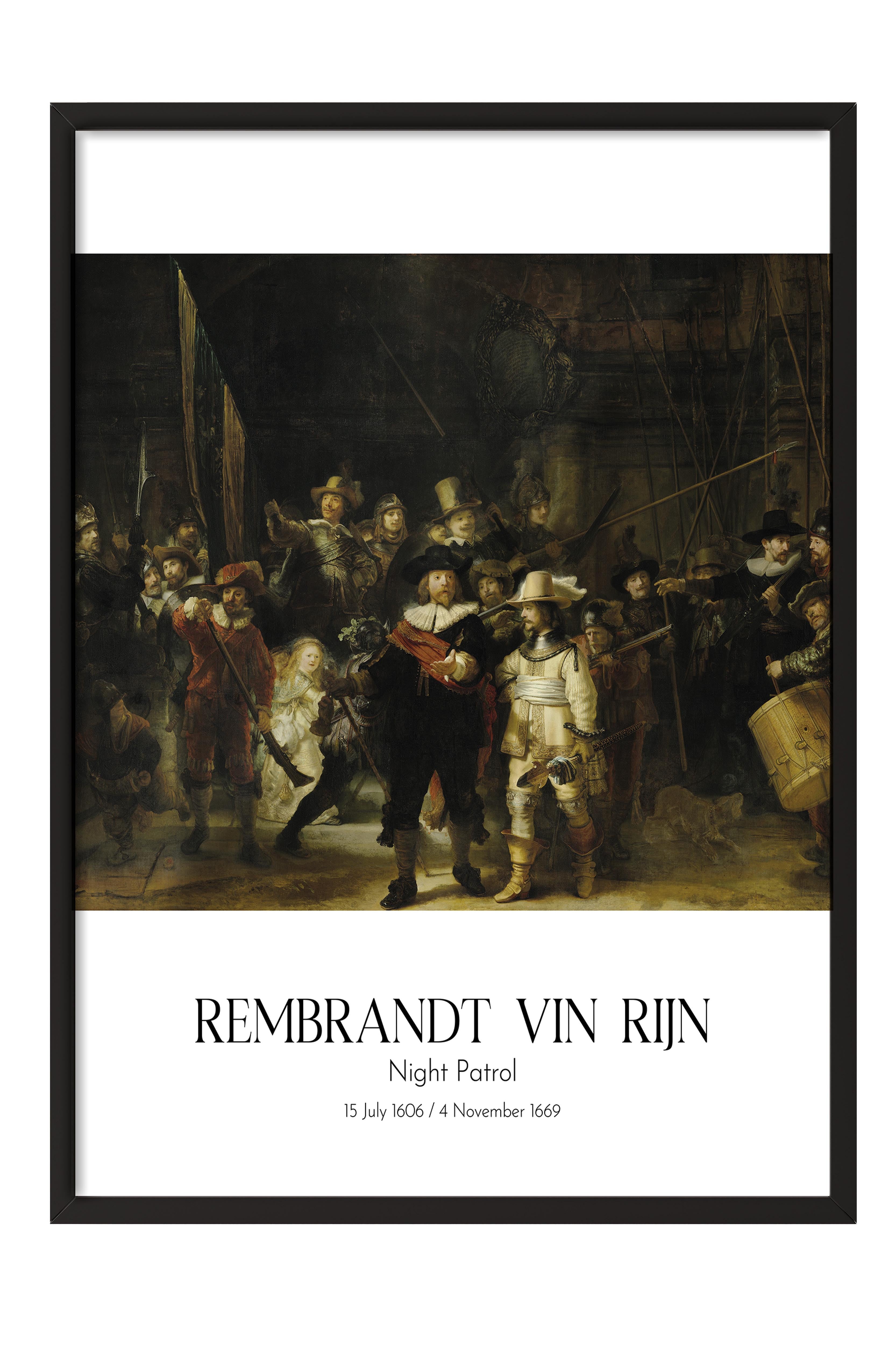 Rembrandt Vin Rijn - Gece Devriyesi, Siyah Çerçeveli Tablo, Sanat Serisi NO:112391